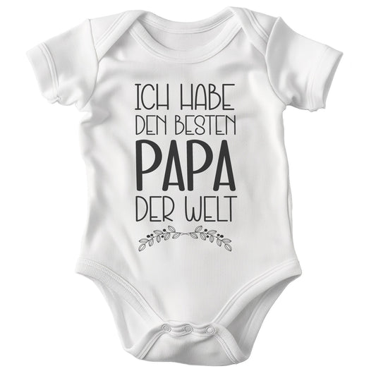 Unisex Babybody Kurzarm Bester Papa der Welt BIO-Baumwolle Weiss Strampler Babyparty Geschenk Babshower Schlupfkragen Weicher Einteiler für Neugeborene Babys-Baby Body-22Feels