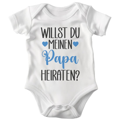 Unisex Babybody Kurzarm Willst du meinen Papa heiraten BIO-Baumwolle Weiss Strampler Babyparty Geschenk Babshower Schlupfkragen Weicher Einteiler für Neugeborene Babys-Baby Body-22Feels