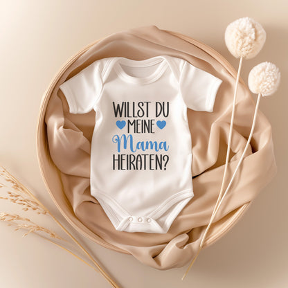 Unisex Babybody Kurzarm Willst du meine Mama heiraten BIO-Baumwolle Weiss Strampler Babyparty Geschenk Babshower Schlupfkragen Weicher Einteiler für Neugeborene Babys-Baby Body-22Feels