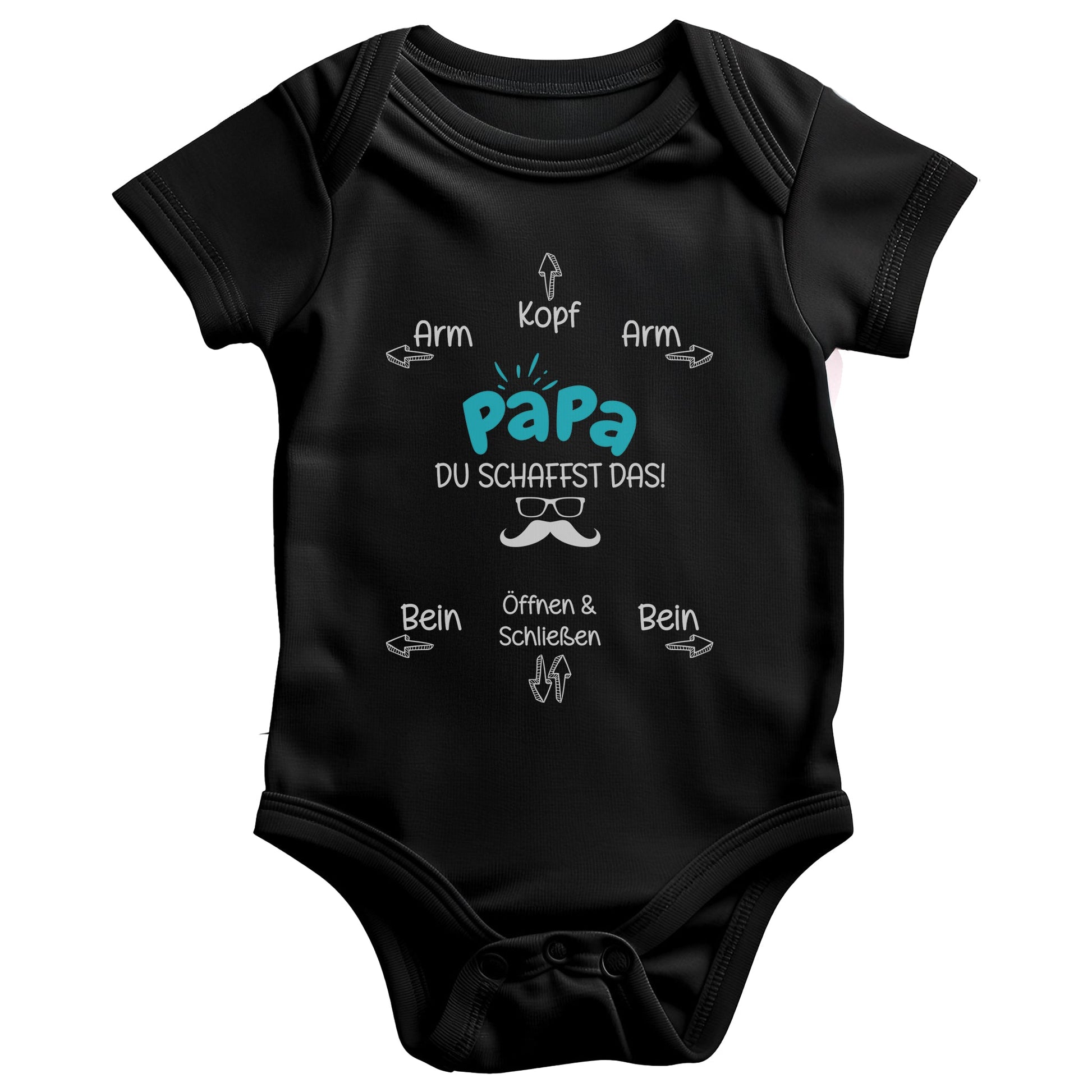 Unisex Babybody Kurzarm Papa Du Schaffst Das BIO-Baumwolle Schwarz Strampler Babyparty Geschenk Babshower Schlupfkragen Weicher Einteiler für Neugeborene Babys-Baby Body-22Feels