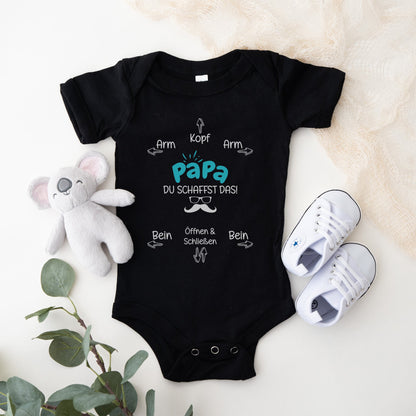 Unisex Babybody Kurzarm Papa Du Schaffst Das BIO-Baumwolle Schwarz Strampler Babyparty Geschenk Babshower Schlupfkragen Weicher Einteiler für Neugeborene Babys-Baby Body-22Feels