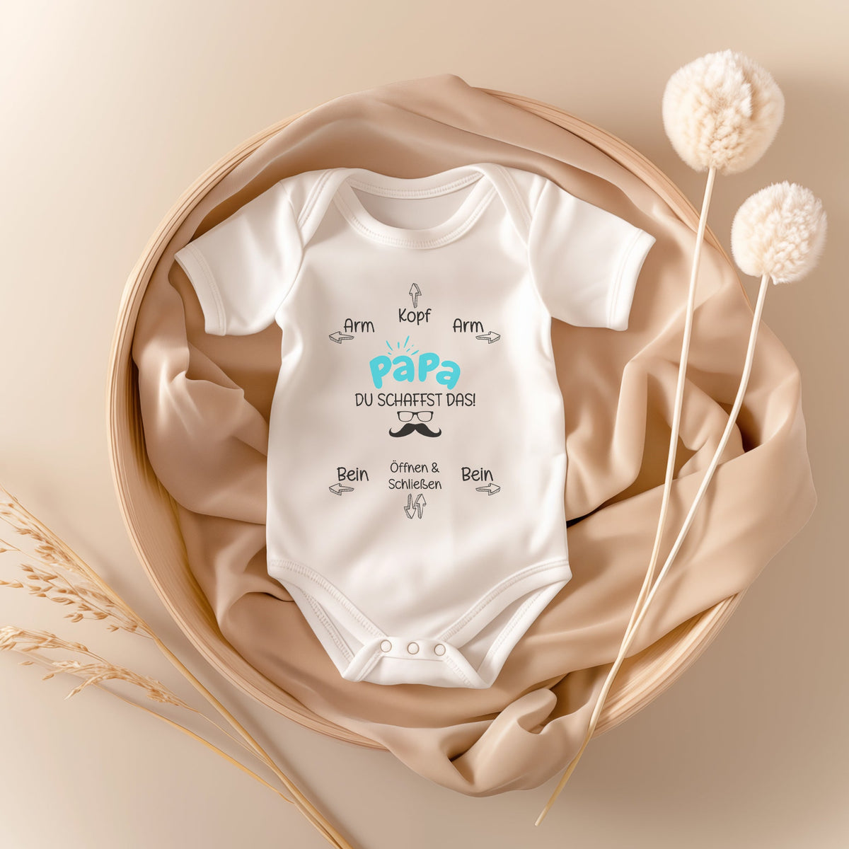 Unisex Babybody Kurzarm Papa Du Schaffst Das BIO-Baumwolle Weiss Strampler Babyparty Geschenk Babshower Schlupfkragen Weicher Einteiler für Neugeborene Babys-Baby Body-22Feels