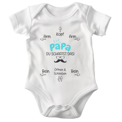 Unisex Babybody Kurzarm Papa Du Schaffst Das BIO-Baumwolle Weiss Strampler Babyparty Geschenk Babshower Schlupfkragen Weicher Einteiler für Neugeborene Babys-Baby Body-22Feels