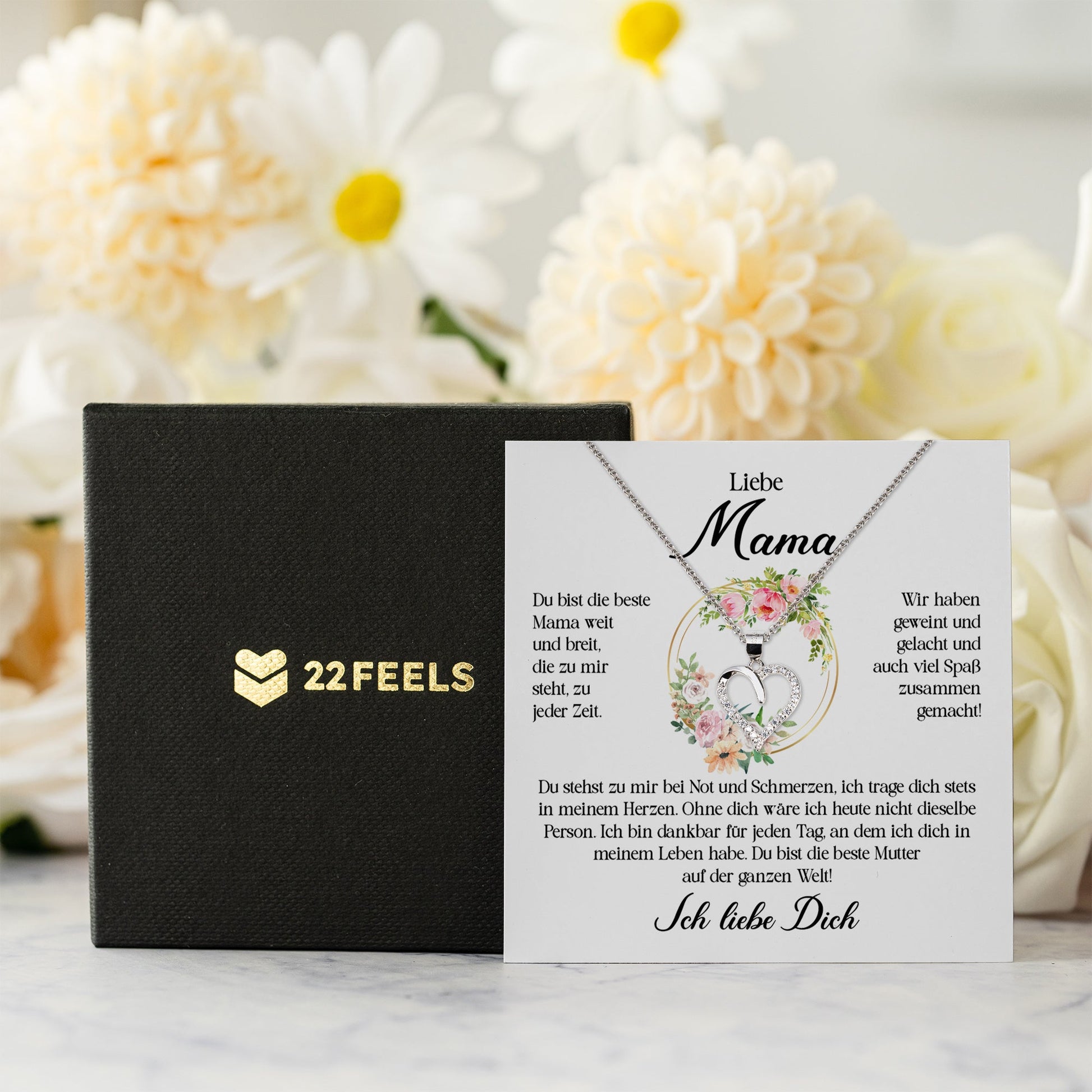 22Feels® Liebe Mama Geschenk Muttertag Geburtstag Frauen Schmuck Silber 925/000 Herz Halskette Valentinstag mit Karte Mutter Weihnachten Damen Collier Eltern-Schmuck mit Botschaftskarte - Herz21-22Feels