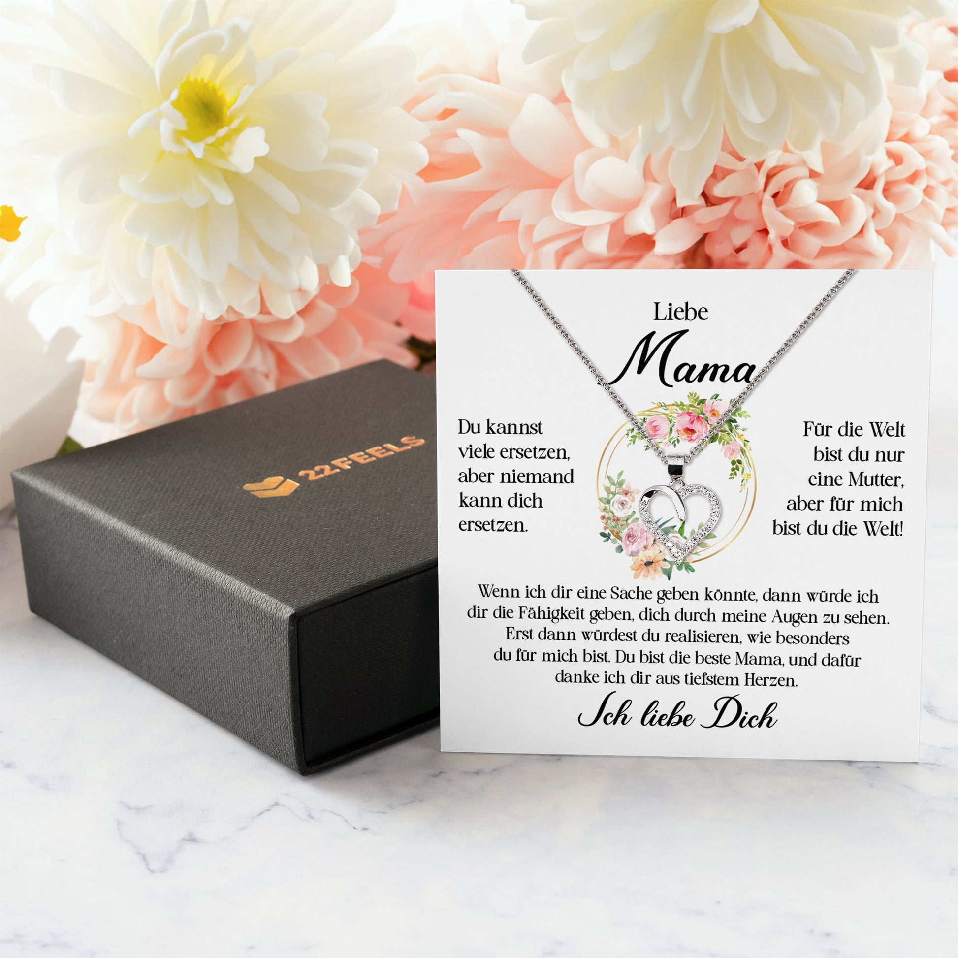 22Feels® Liebe Mama Geschenk Muttertag Geburtstag Frauen Schmuck Silber 925/000 Herz Halskette Valentinstag mit Karte Mutter Weihnachten Damen Collier Eltern-Schmuck mit Botschaftskarte - Herz21-22Feels