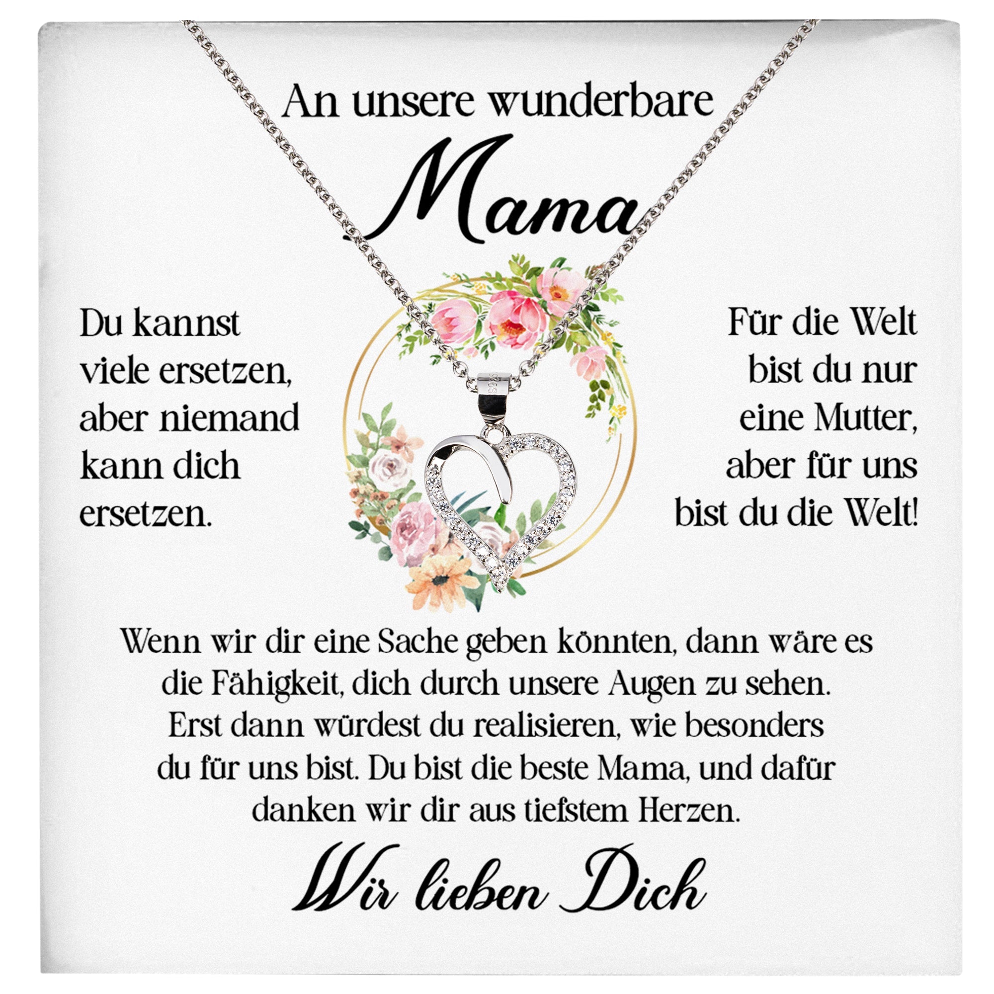 22Feels® An Unsere Mama Geschenk Muttertag Geburtstag Frauen Schmuck Silber 925/000 Herz Halskette Valentinstag mit Karte Mutter Weihnachten Damen Collier Eltern-Schmuck mit Botschaftskarte - Herz21-22Feels
