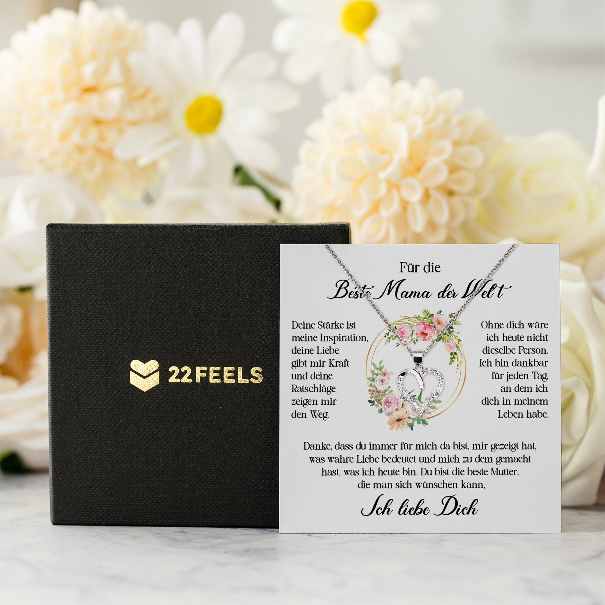 22Feels® Beste Mama der Welt Geschenk Muttertag Geburtstag Silber 925/000 Herz Halskette Valentinstag Frauen Schmuck mit Karte Mutter Weihnachten Damen Collier Eltern-Schmuck mit Botschaftskarte - Herz21-22Feels