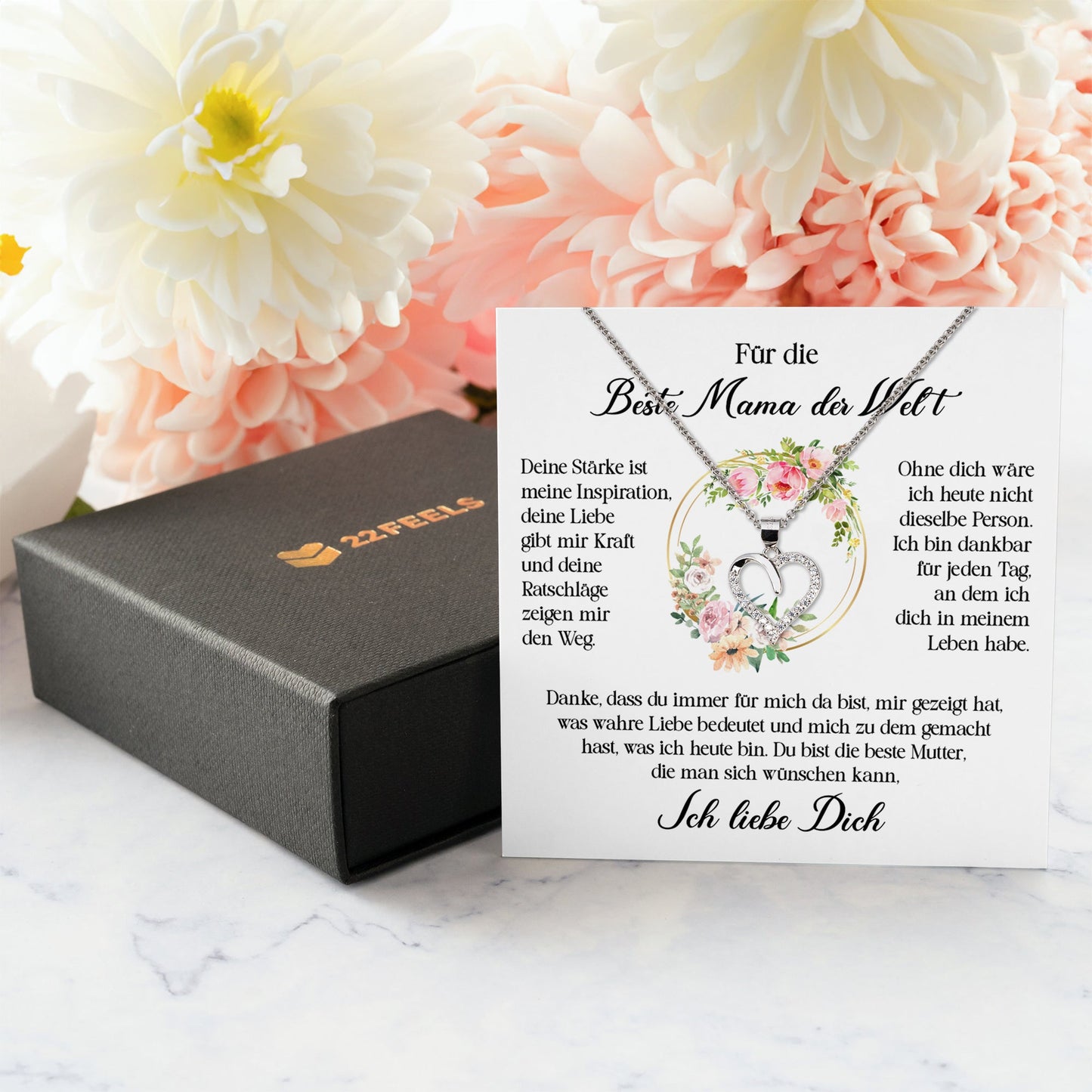 22Feels® Beste Mama der Welt Geschenk Muttertag Geburtstag Silber 925/000 Herz Halskette Valentinstag Frauen Schmuck mit Karte Mutter Weihnachten Damen Collier Eltern-Schmuck mit Botschaftskarte - Herz21-22Feels