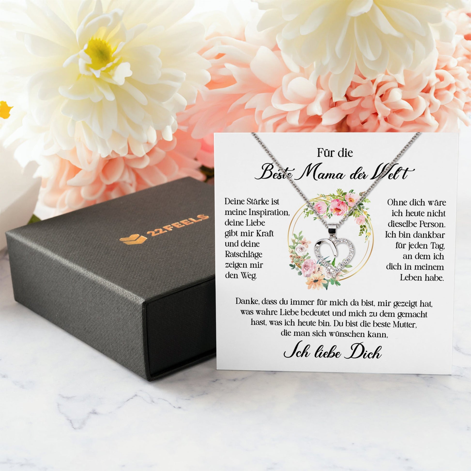 22Feels® Beste Mama der Welt Geschenk Muttertag Geburtstag Silber 925/000 Herz Halskette Valentinstag Frauen Schmuck mit Karte Mutter Weihnachten Damen Collier Eltern-Schmuck mit Botschaftskarte - Herz21-22Feels
