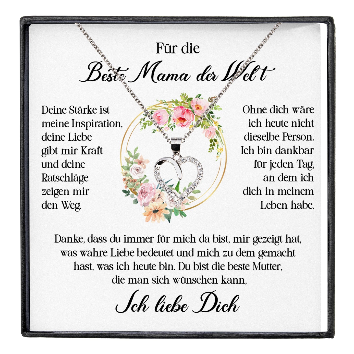 22Feels® Beste Mama der Welt Geschenk Muttertag Geburtstag Silber 925/000 Herz Halskette Valentinstag Frauen Schmuck mit Karte Mutter Weihnachten Damen Collier Eltern-Schmuck mit Botschaftskarte - Herz21-22Feels