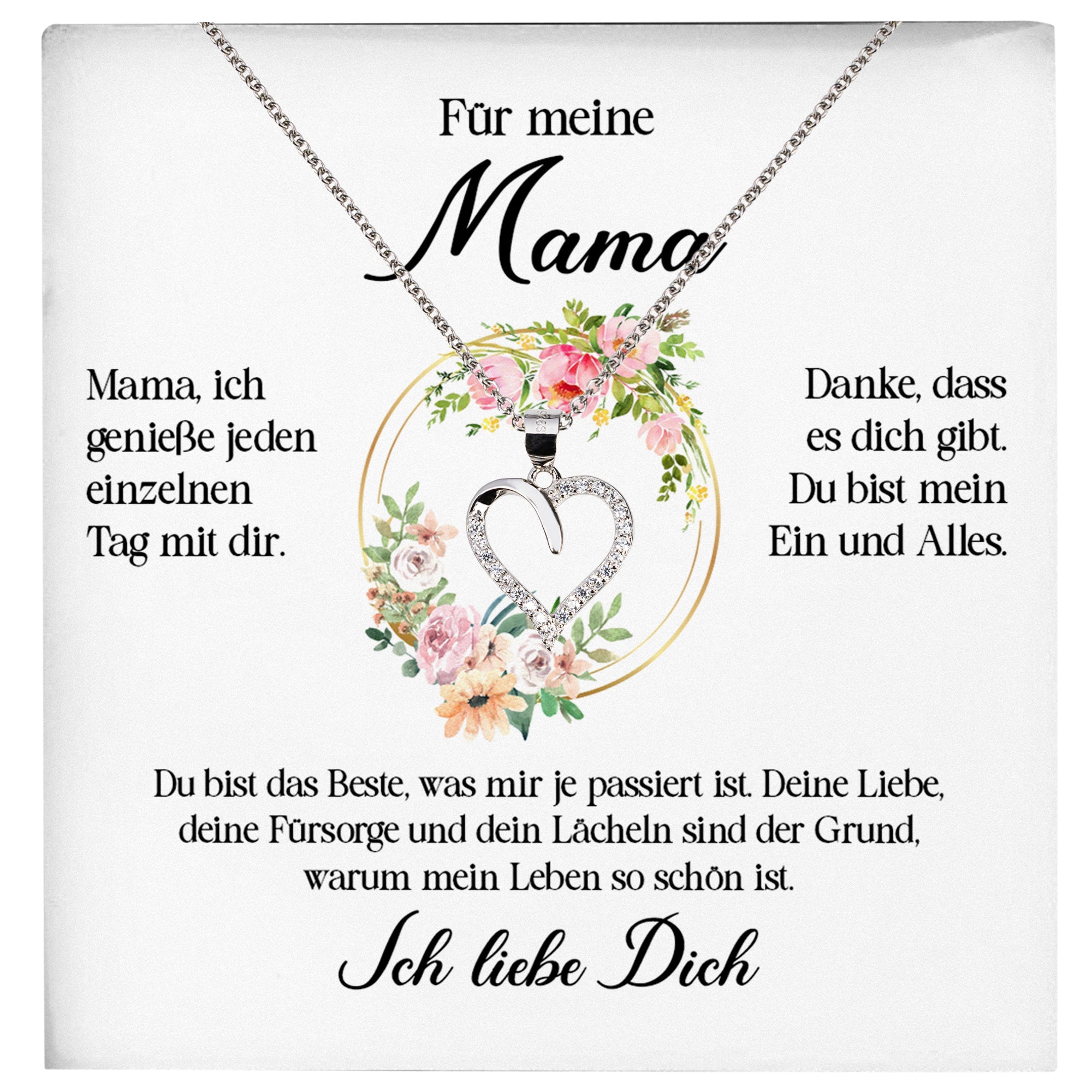 22Feels® Für Meine Mama Geschenk Muttertag Geburtstag Silber 925/000 Herz Halskette Valentinstag Frauen Schmuck mit Karte Mutter Weihnachten Damen Collier Eltern-Schmuck mit Botschaftskarte - Herz21-22Feels