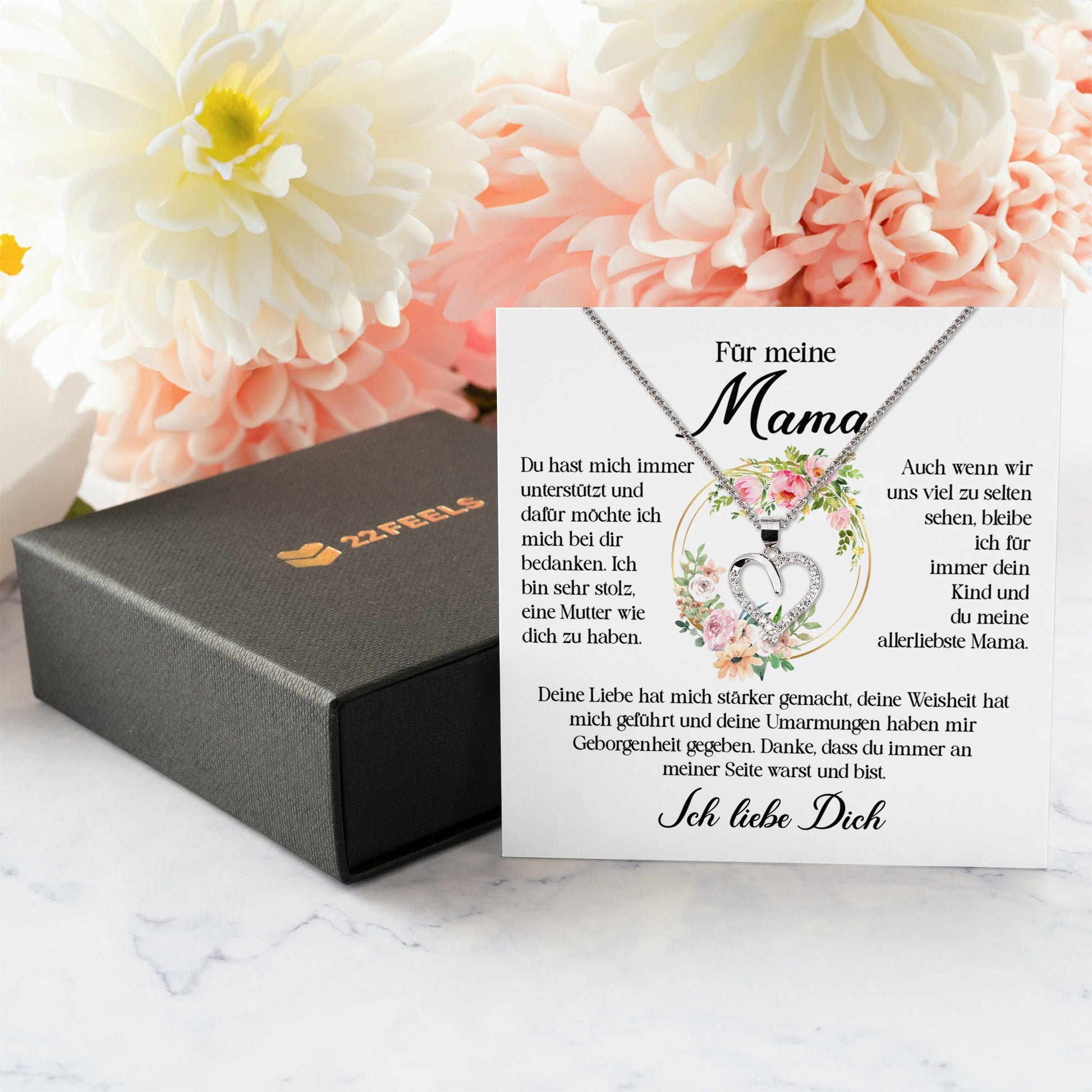 22Feels® Für Meine Mama Geschenk Muttertag Geburtstag Silber 925/000 Herz Halskette Valentinstag Frauen Schmuck mit Karte Mutter Weihnachten Damen Collier Eltern-Schmuck mit Botschaftskarte - Herz21-22Feels