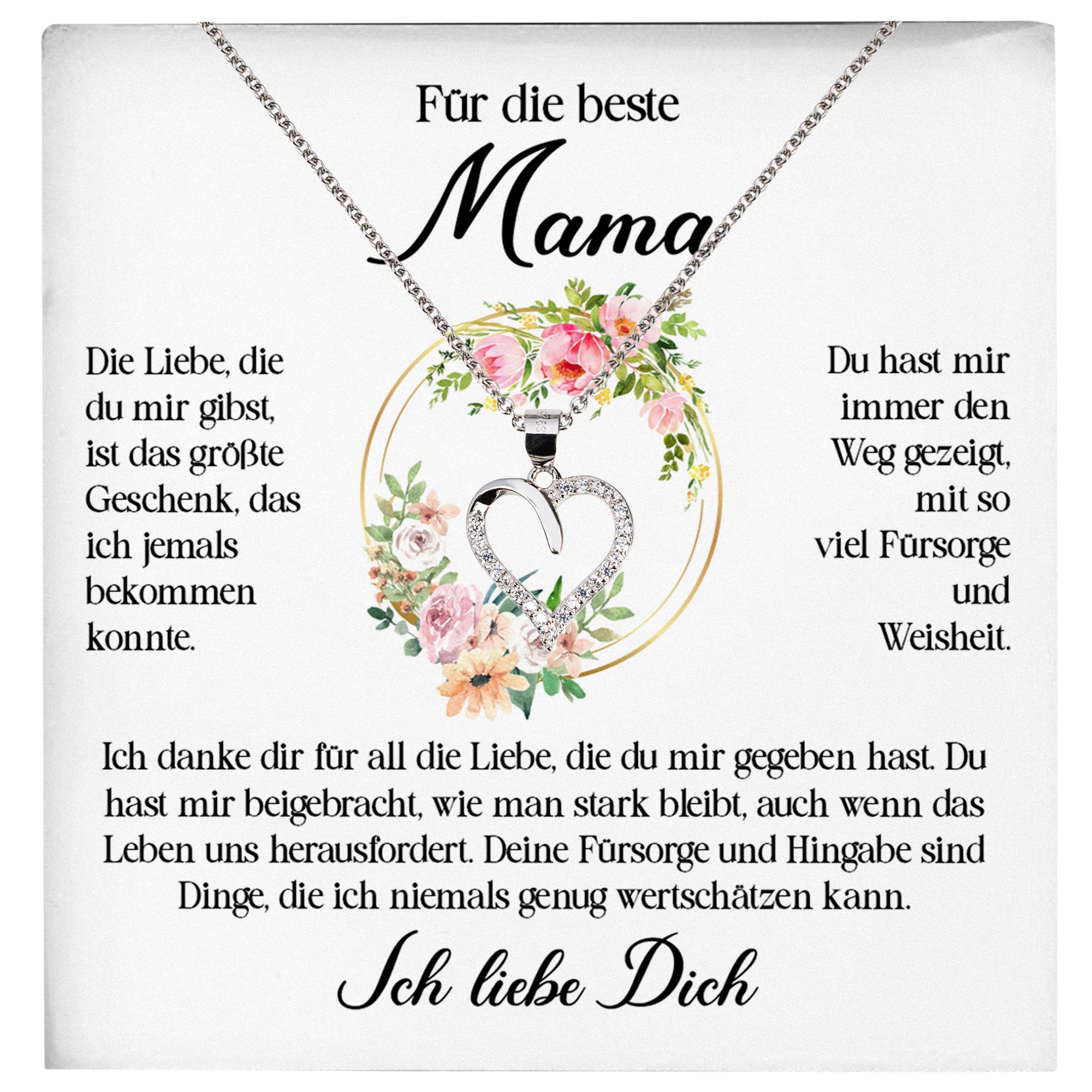 22Feels® Beste Mama Geschenk Muttertag Geburtstag Silber 925/000 Herz Halskette Valentinstag Frauen Schmuck mit Karte Mutter Weihnachten Damen Collier Eltern-Schmuck mit Botschaftskarte - Herz21-22Feels
