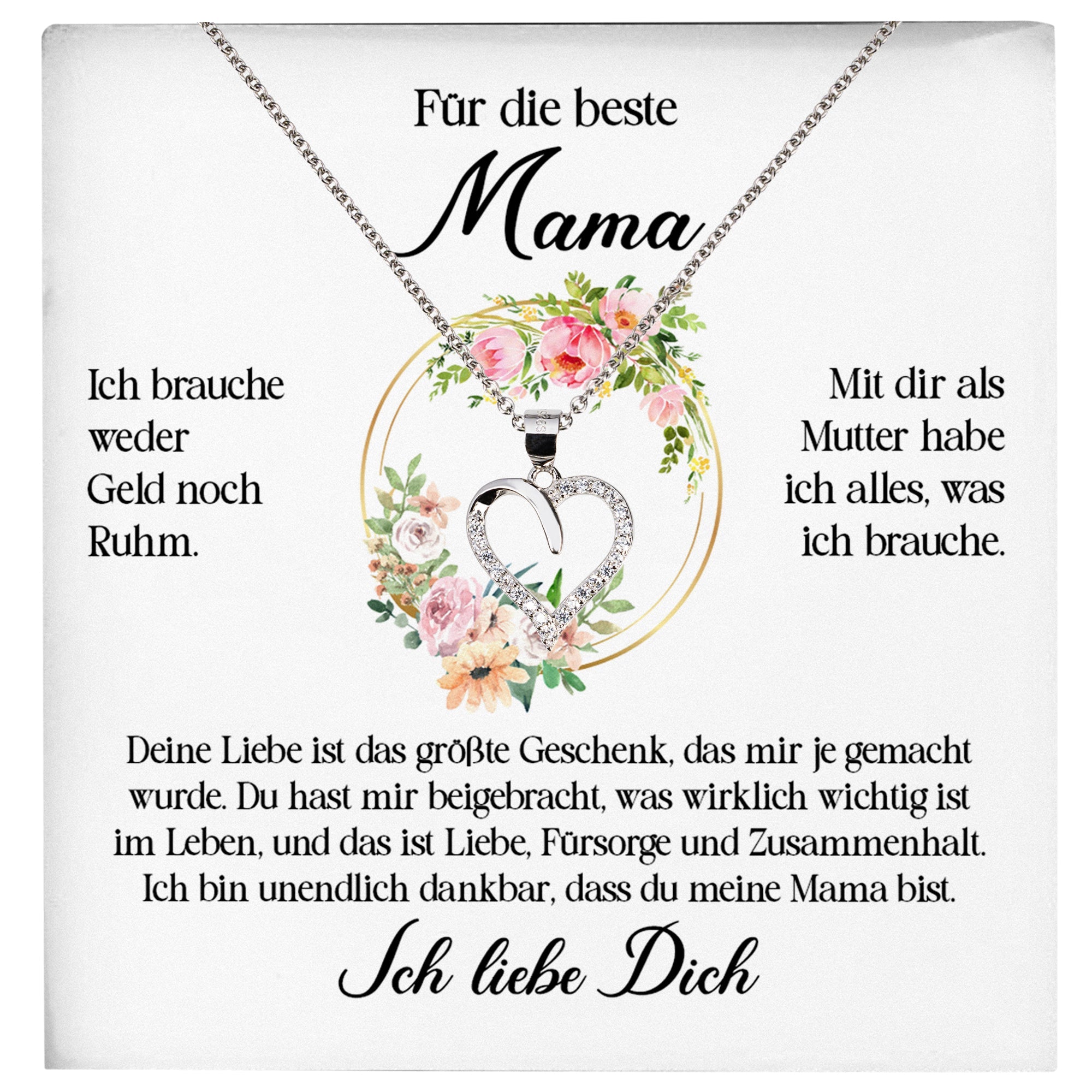 22Feels® Beste Mama Geschenk Muttertag Geburtstag Silber 925/000 Herz Halskette Valentinstag Frauen Schmuck mit Karte Mutter Weihnachten Damen Collier Eltern-Schmuck mit Botschaftskarte - Herz21-22Feels