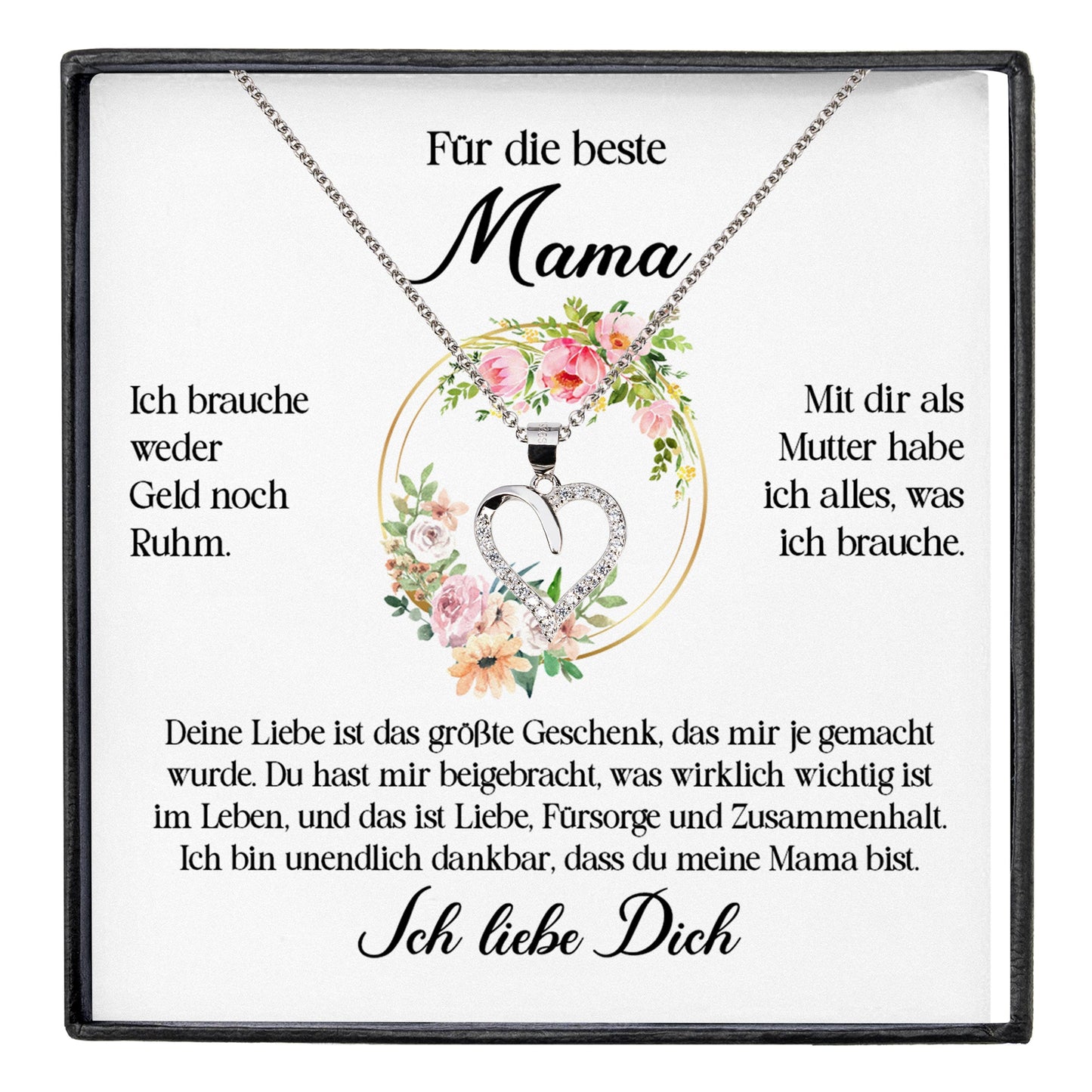 22Feels® Beste Mama Geschenk Muttertag Geburtstag Silber 925/000 Herz Halskette Valentinstag Frauen Schmuck mit Karte Mutter Weihnachten Damen Collier Eltern-Schmuck mit Botschaftskarte - Herz21-22Feels