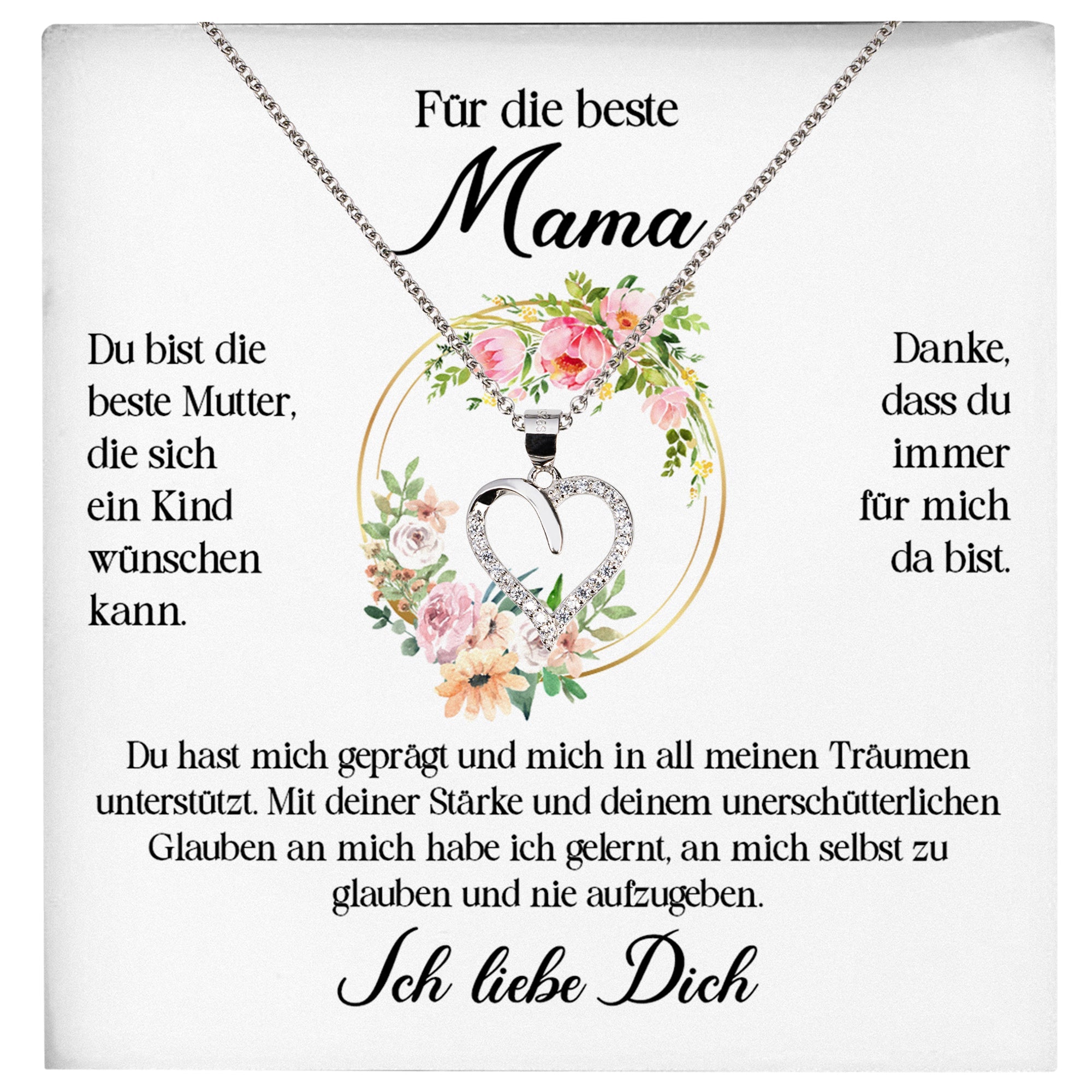 22Feels® Beste Mama Geschenk Muttertag Geburtstag Silber 925/000 Herz Halskette Valentinstag Frauen Schmuck mit Karte Mutter Weihnachten Damen Collier Eltern-Schmuck mit Botschaftskarte - Herz21-22Feels