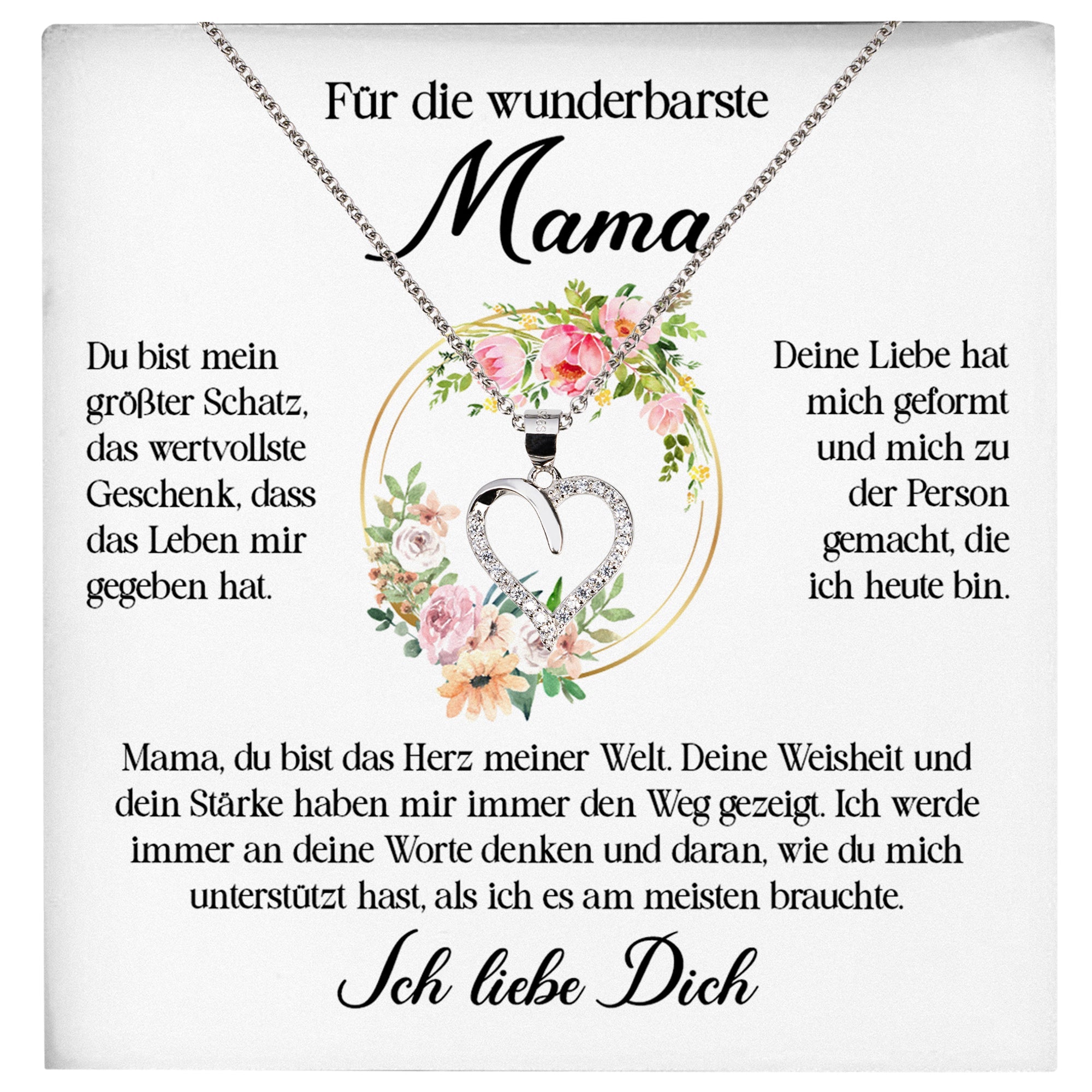 22Feels® Wunderbarste Mama Geschenk Muttertag Geburtstag Silber 925/000 Herz Halskette Valentinstag Frauen Schmuck mit Karte Mutter Weihnachten Damen Collier Eltern-Schmuck mit Botschaftskarte - Herz21-22Feels