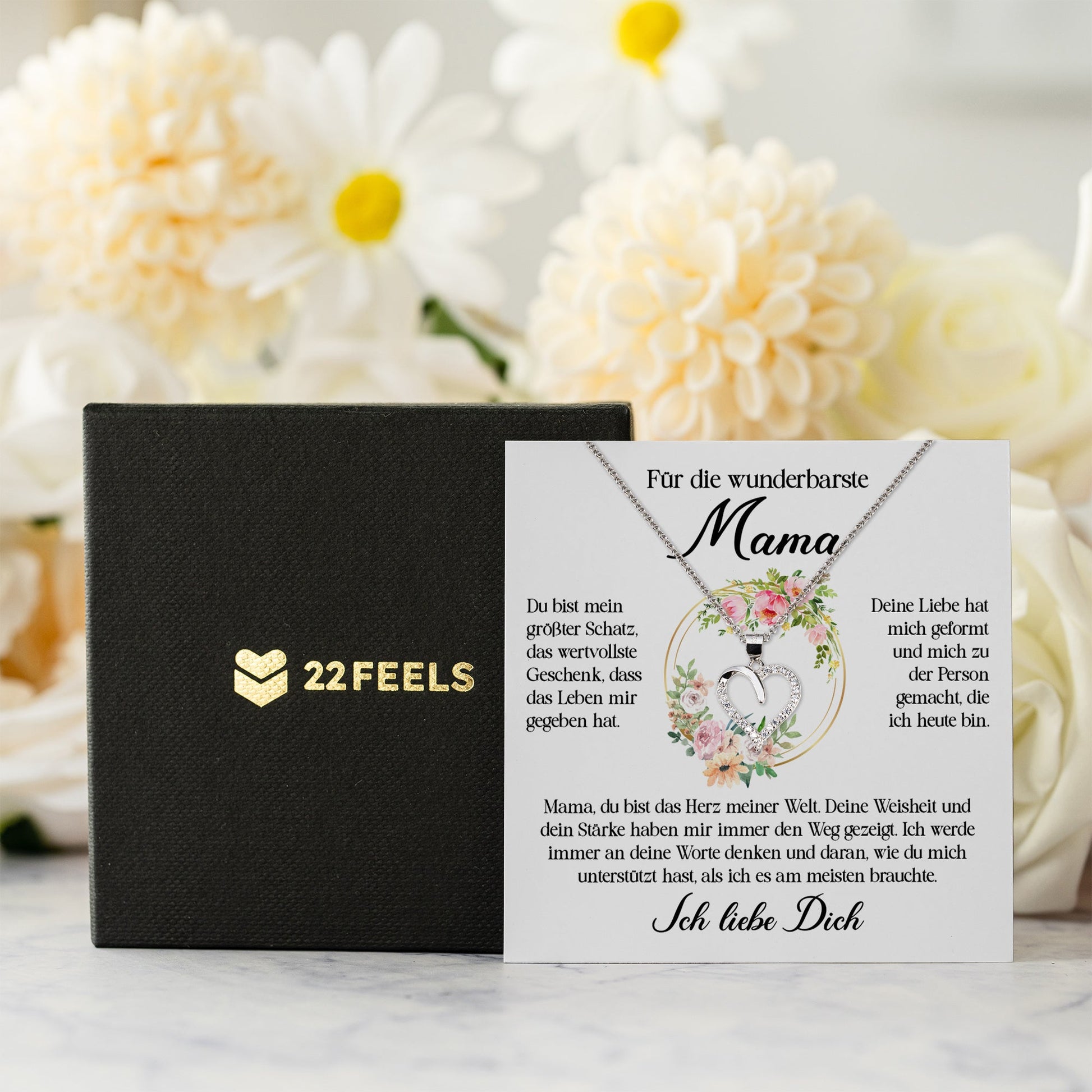 22Feels® Wunderbarste Mama Geschenk Muttertag Geburtstag Silber 925/000 Herz Halskette Valentinstag Frauen Schmuck mit Karte Mutter Weihnachten Damen Collier Eltern-Schmuck mit Botschaftskarte - Herz21-22Feels