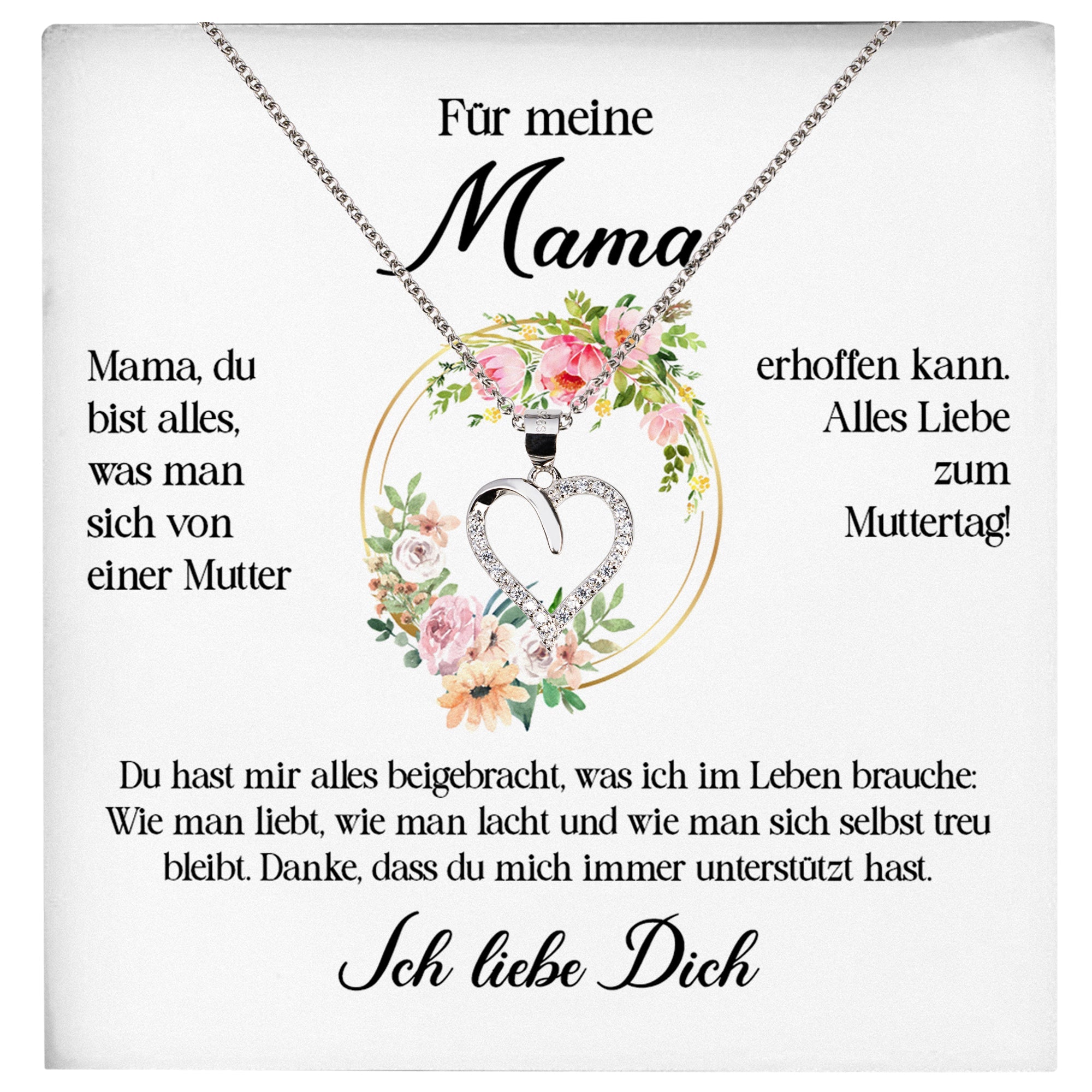 22Feels® Für Meine Mama Geschenk Muttertag Geburtstag Silber 925/000 Herz Halskette Valentinstag Frauen Schmuck mit Karte Mutter Weihnachten Damen Collier Eltern-Schmuck mit Botschaftskarte - Herz21-22Feels
