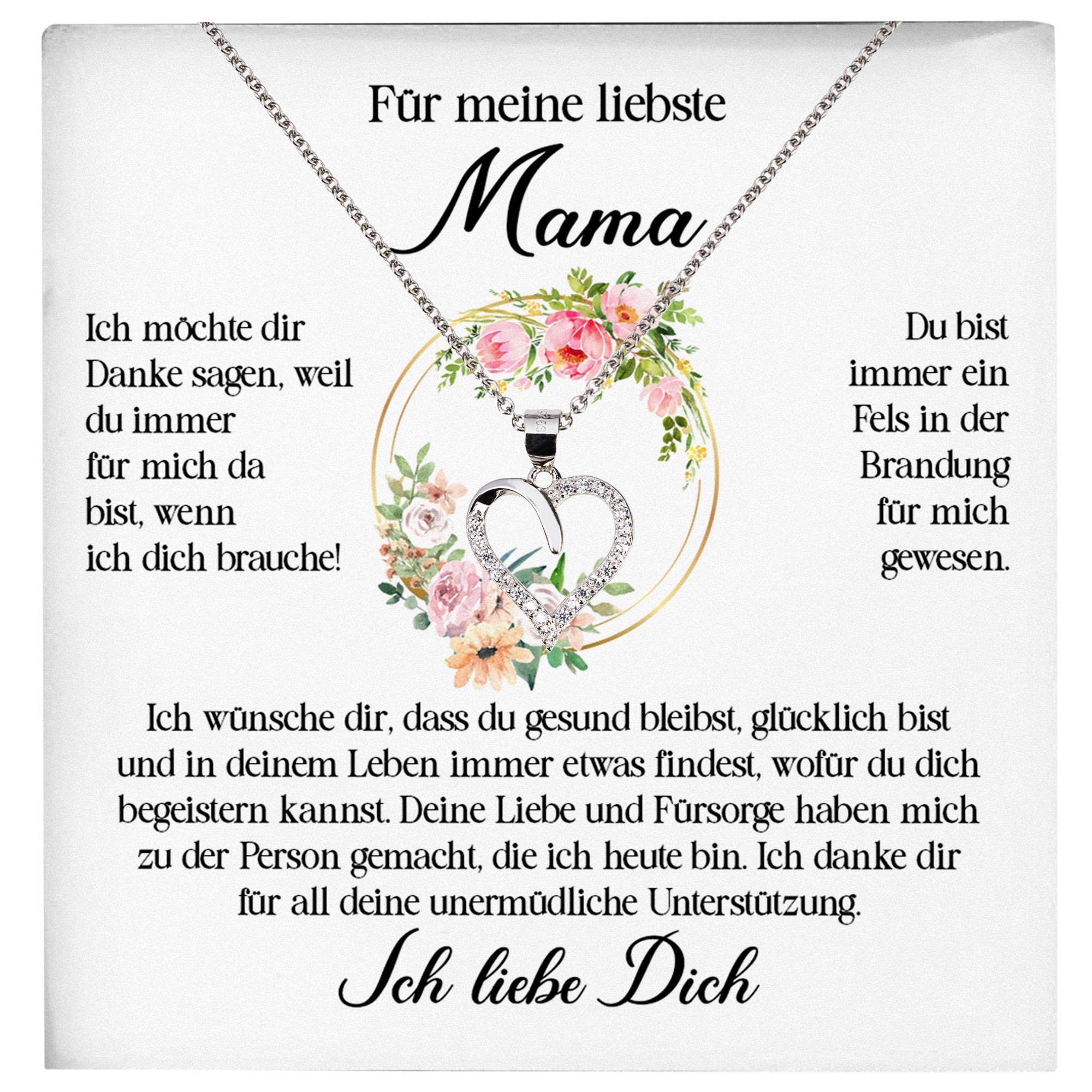 22Feels® Liebste Mama Geschenk Muttertag Geburtstag Silber 925/000 Herz Halskette Valentinstag Frauen Schmuck mit Karte Mutter Weihnachten Damen Collier Eltern-Schmuck mit Botschaftskarte - Herz21-22Feels