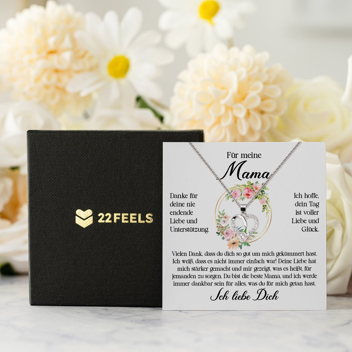 22Feels® Für Meine Mama Geschenk Muttertag Geburtstag Silber 925/000 Herz Halskette Valentinstag Frauen Schmuck mit Karte Mutter Weihnachten Damen Collier Eltern-Schmuck mit Botschaftskarte - Herz21-22Feels