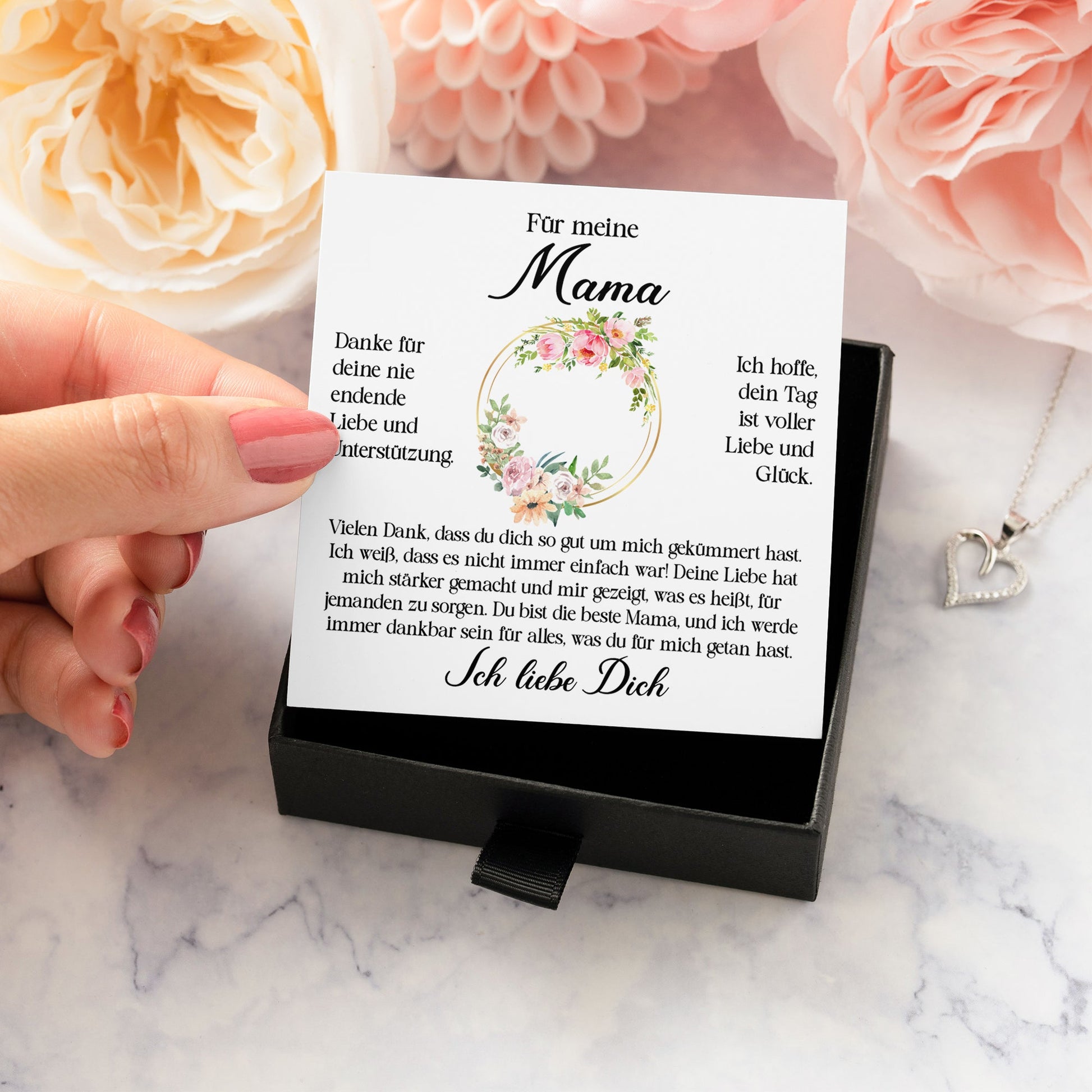 22Feels® Für Meine Mama Geschenk Muttertag Geburtstag Silber 925/000 Herz Halskette Valentinstag Frauen Schmuck mit Karte Mutter Weihnachten Damen Collier Eltern-Schmuck mit Botschaftskarte - Herz21-22Feels