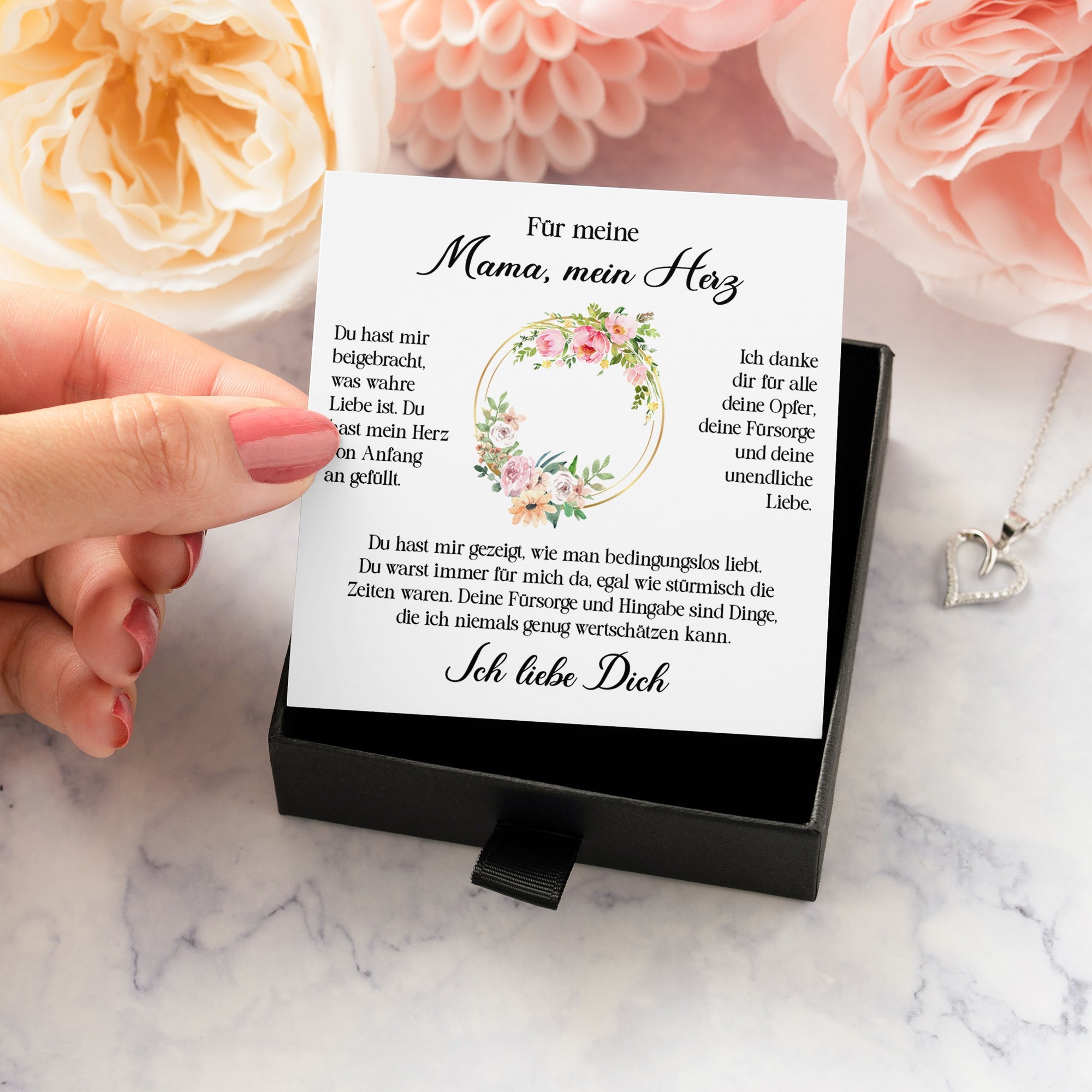 22Feels® Mama Geschenk Muttertag Geburtstag Silber 925/000 Herz Halskette Valentinstag Frauen Schmuck mit Karte Mutter Weihnachten Damen Collier Eltern-Schmuck mit Botschaftskarte - Herz21-22Feels