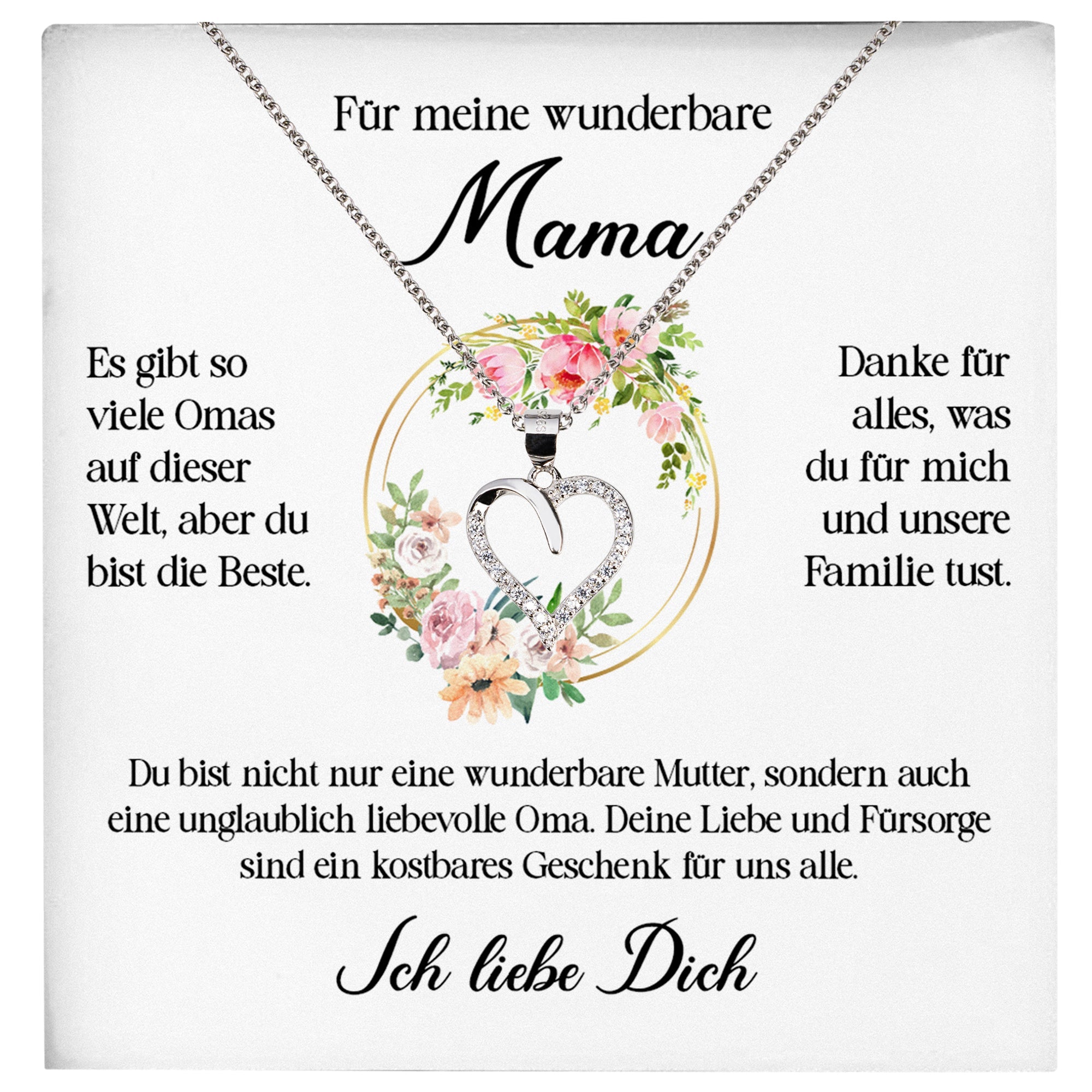 22Feels® Wunderbare Mama Geschenk Muttertag Geburtstag Silber 925/000 Herz Halskette Valentinstag Frauen Schmuck mit Karte Mutter Weihnachten Damen Collier Eltern-Schmuck mit Botschaftskarte - Herz21-22Feels