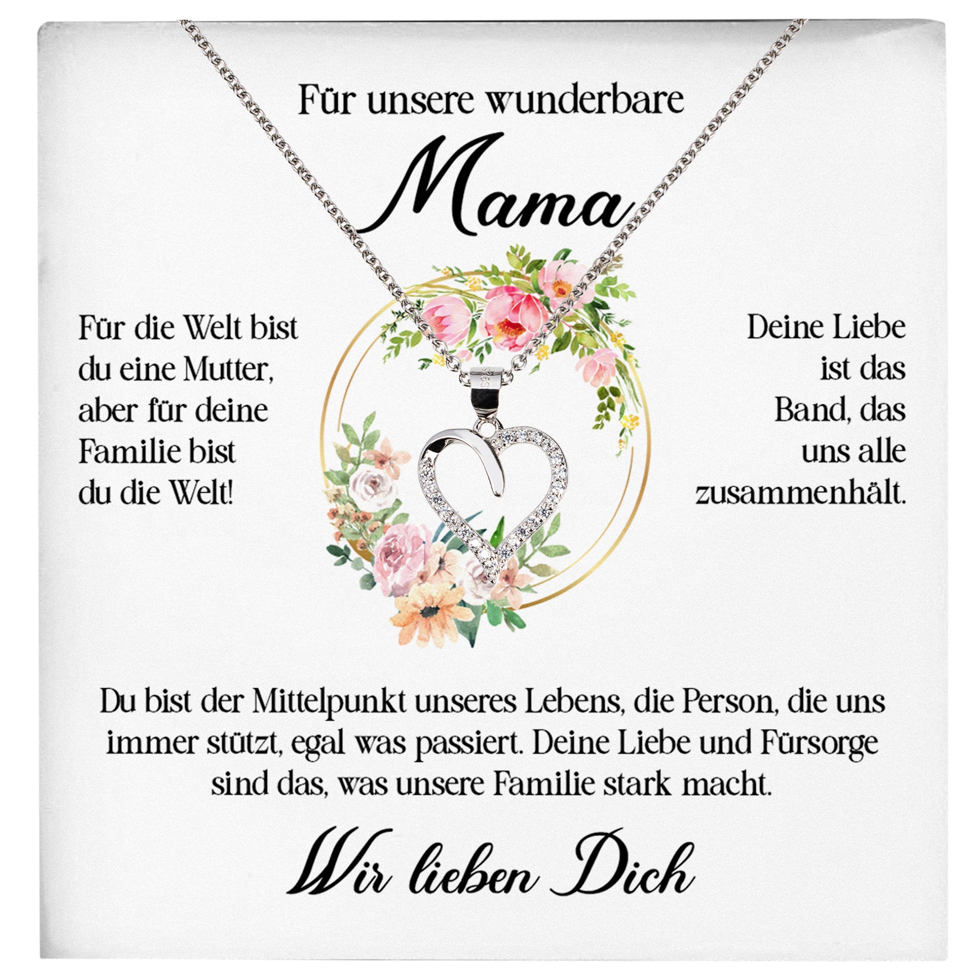 22Feels® Wunderbare Mama Geschenk Muttertag Geburtstag Silber 925/000 Herz Halskette Valentinstag Frauen Schmuck mit Karte Mutter Weihnachten Damen Collier Eltern-Schmuck mit Botschaftskarte - Herz21-22Feels