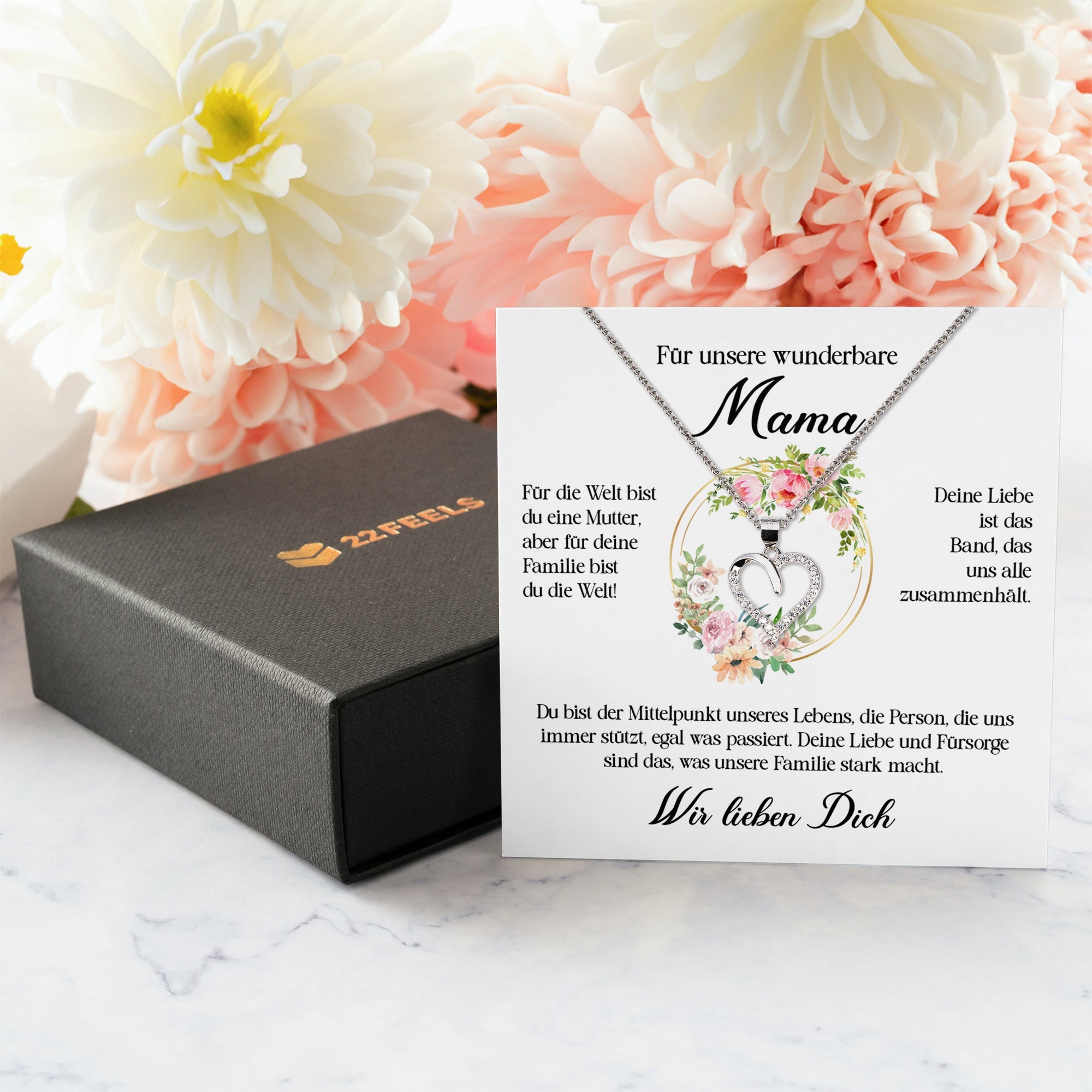 22Feels® Wunderbare Mama Geschenk Muttertag Geburtstag Silber 925/000 Herz Halskette Valentinstag Frauen Schmuck mit Karte Mutter Weihnachten Damen Collier Eltern-Schmuck mit Botschaftskarte - Herz21-22Feels
