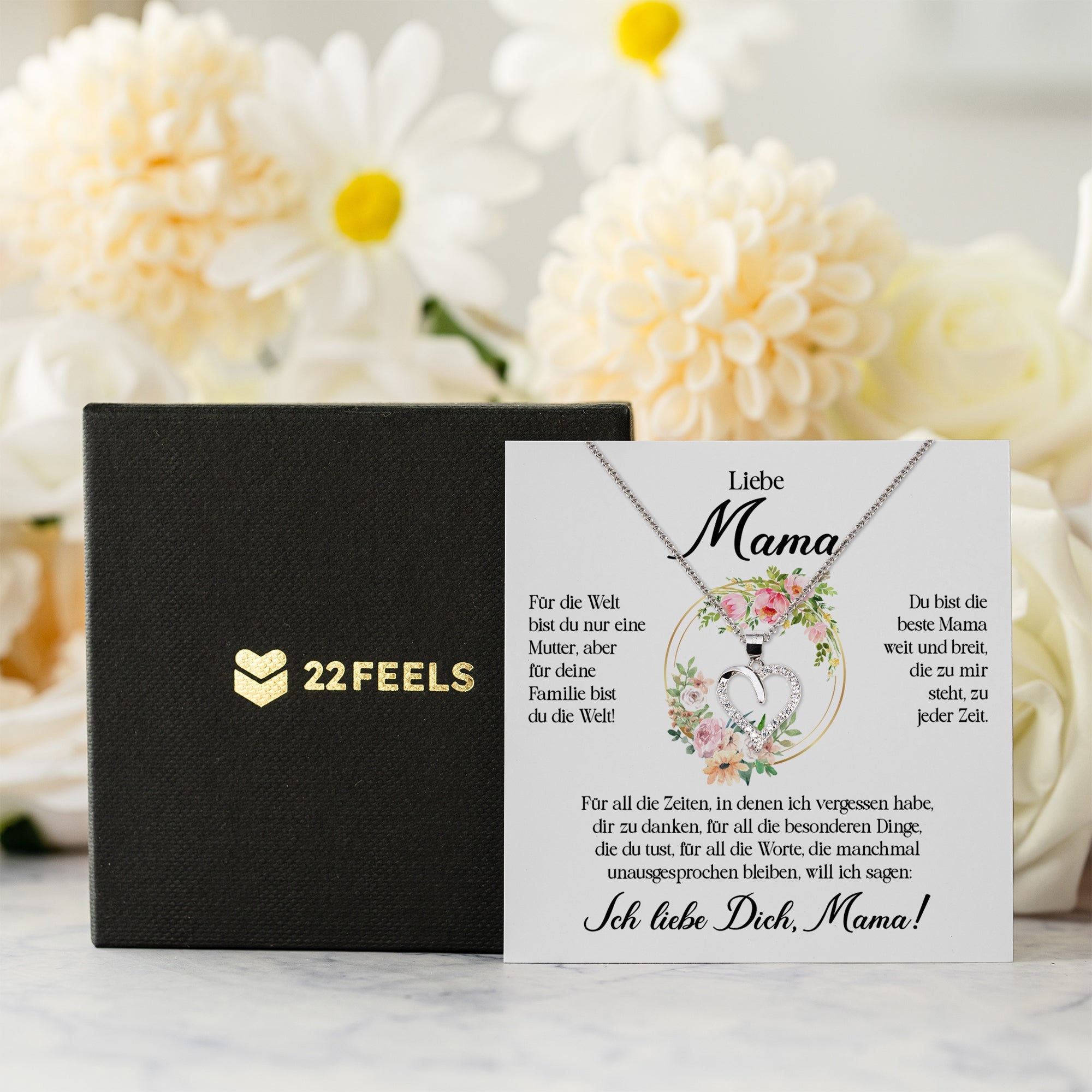22Feels® Liebe Mama Geschenk Muttertag Geburtstag Silber 925/000 Herz Halskette Valentinstag Frauen Schmuck mit Karte Mutter Weihnachten Damen Collier Eltern-Schmuck mit Botschaftskarte - Herz21-22Feels