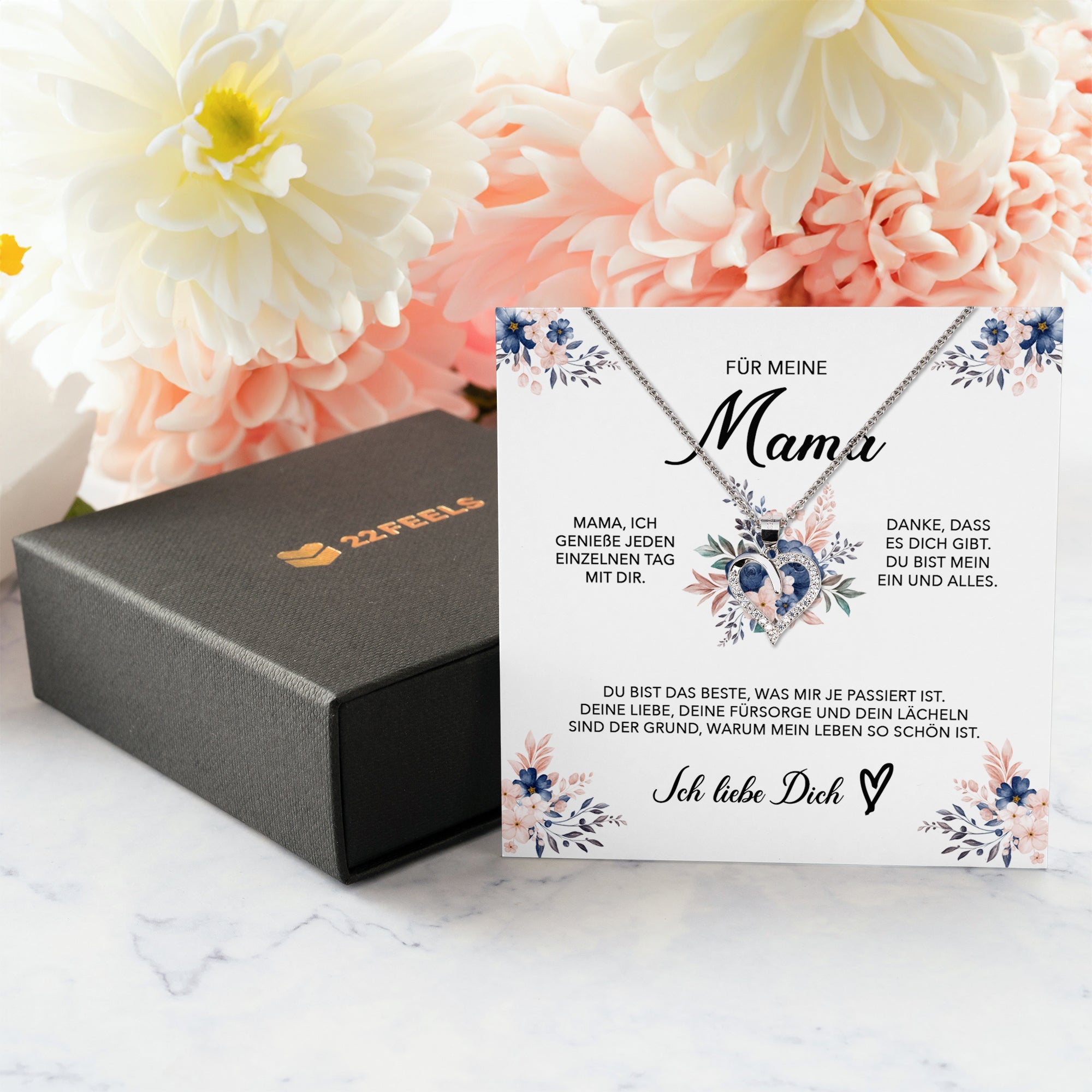 22Feels® Für Meine Mama Geschenk Muttertag Geburtstag Silber 925/000 Herz Halskette Valentinstag Frauen Schmuck mit Karte Mutter Weihnachten Damen Collier Eltern-Schmuck mit Botschaftskarte - Herz21-22Feels
