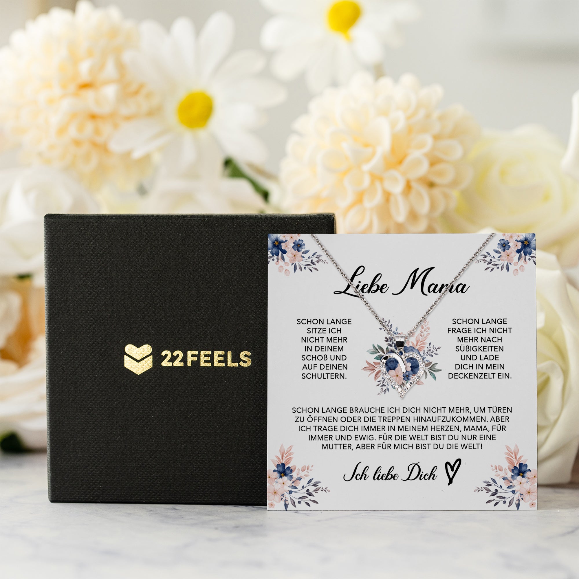 22Feels® Liebe Mama Geschenk Muttertag Geburtstag Silber 925/000 Herz Halskette Valentinstag Frauen Schmuck mit Karte Mutter Weihnachten Damen Collier Eltern-Schmuck mit Botschaftskarte - Herz21-22Feels