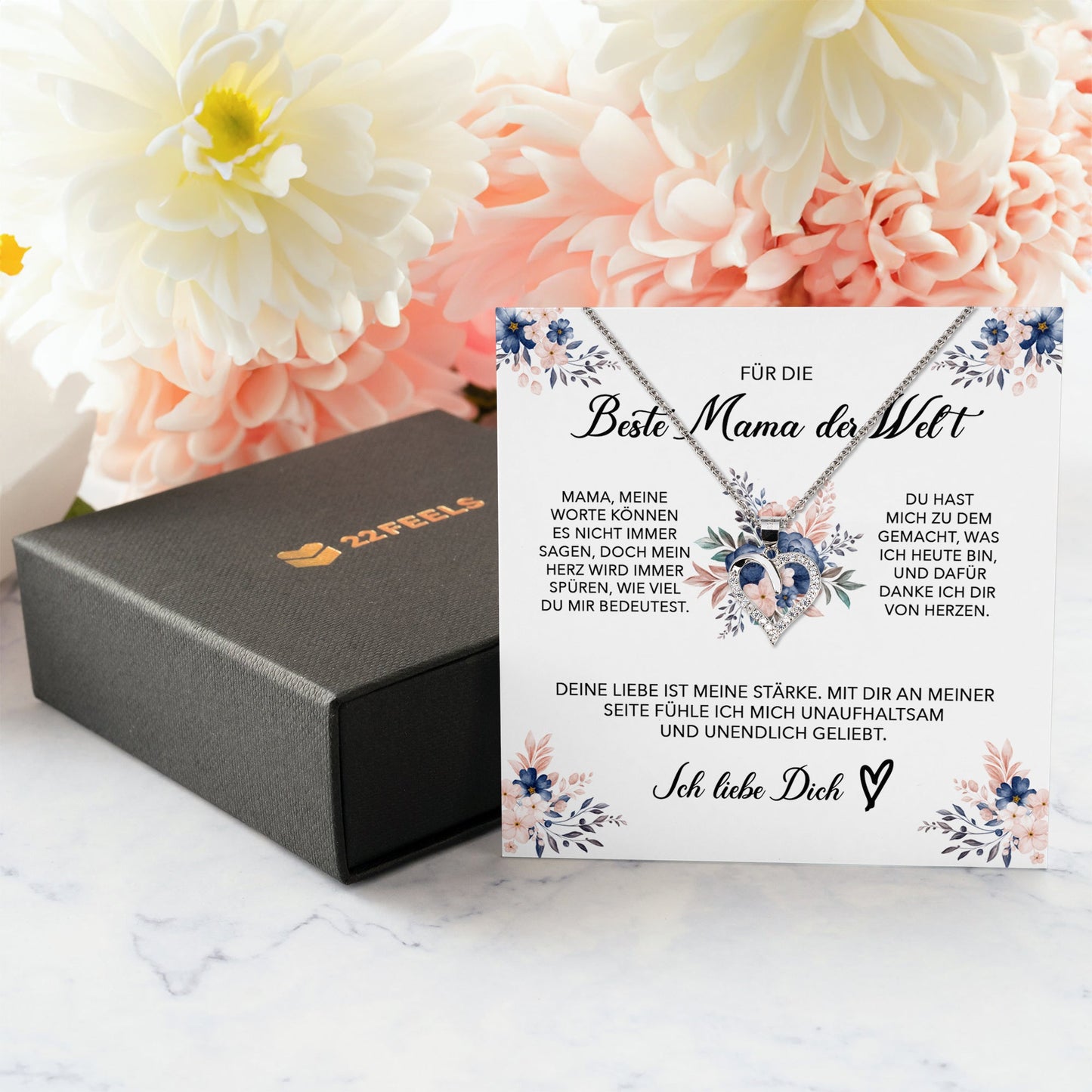 22Feels® Beste Mama der Welt Geschenk Muttertag Geburtstag Silber 925/000 Herz Halskette Valentinstag Frauen Schmuck mit Karte Mutter Weihnachten Damen Collier Eltern-Schmuck mit Botschaftskarte - Herz21-22Feels