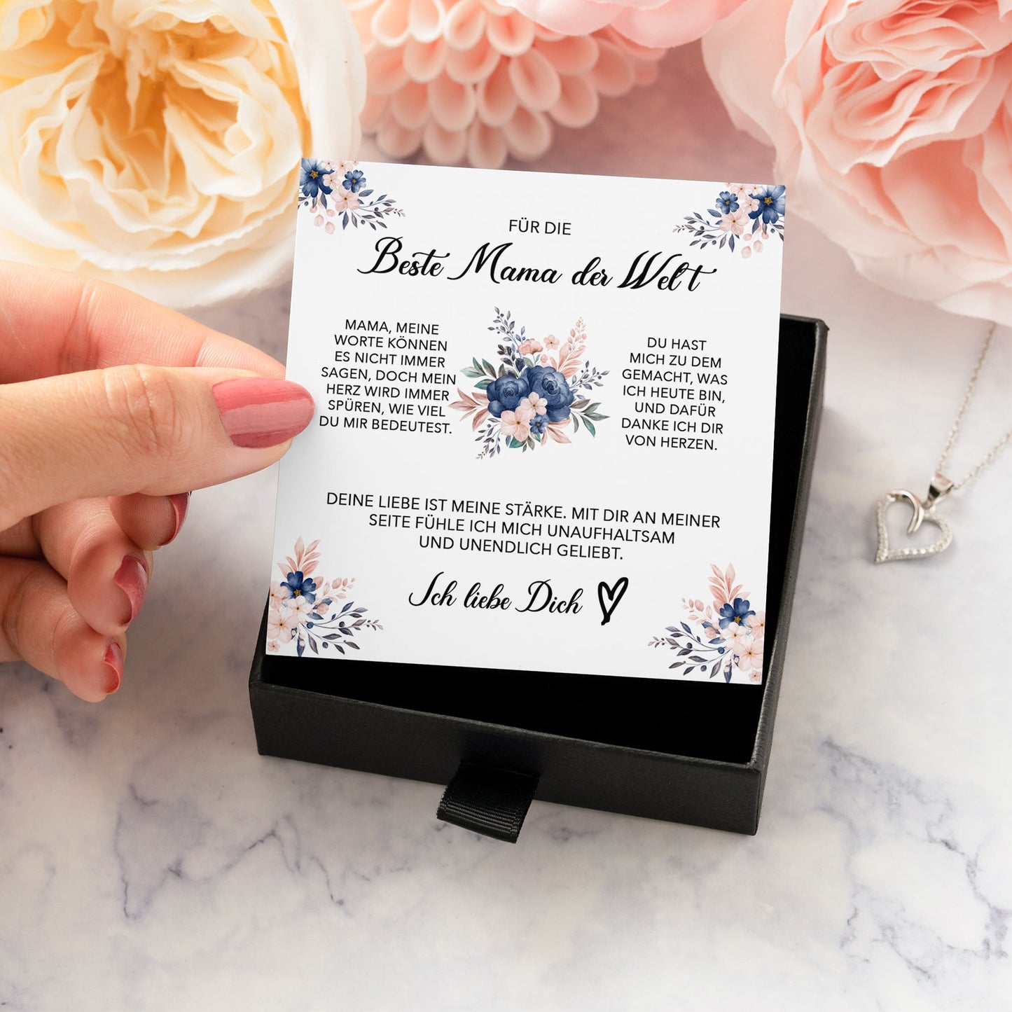 22Feels® Beste Mama der Welt Geschenk Muttertag Geburtstag Silber 925/000 Herz Halskette Valentinstag Frauen Schmuck mit Karte Mutter Weihnachten Damen Collier Eltern-Schmuck mit Botschaftskarte - Herz21-22Feels