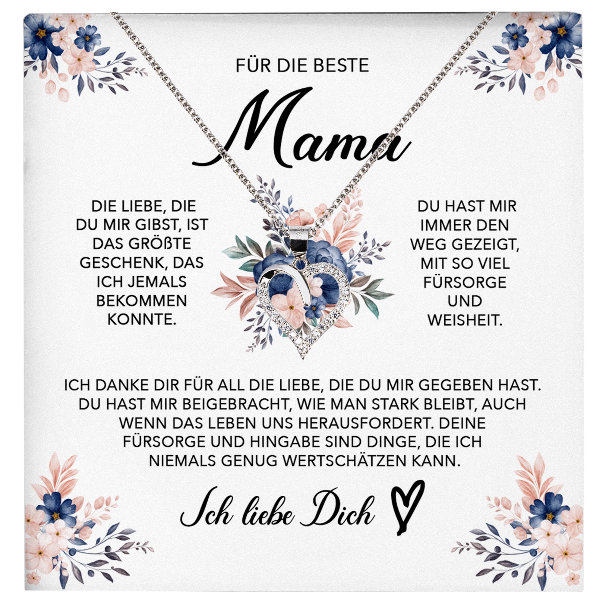 22Feels® Beste Mama Geschenk Muttertag Geburtstag Silber 925/000 Herz Halskette Valentinstag Frauen Schmuck mit Karte Mutter Weihnachten Damen Collier Eltern-Schmuck mit Botschaftskarte - Herz21-22Feels