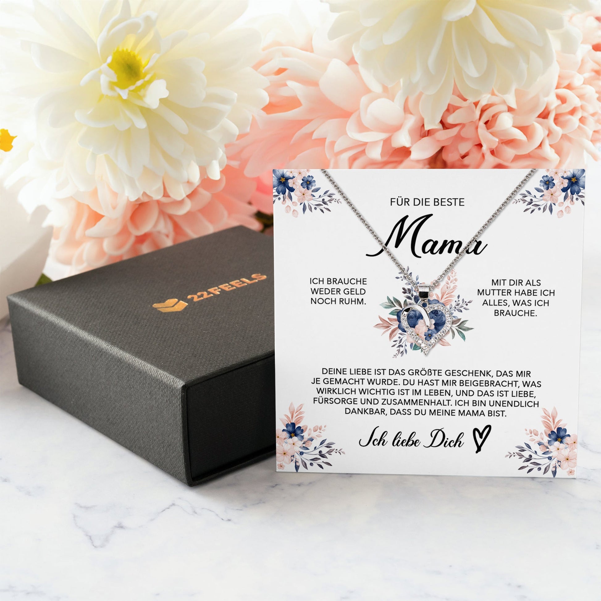 22Feels® Beste Mama Geschenk Muttertag Geburtstag Silber 925/000 Herz Halskette Valentinstag Frauen Schmuck mit Karte Mutter Weihnachten Damen Collier Eltern-Schmuck mit Botschaftskarte - Herz21-22Feels