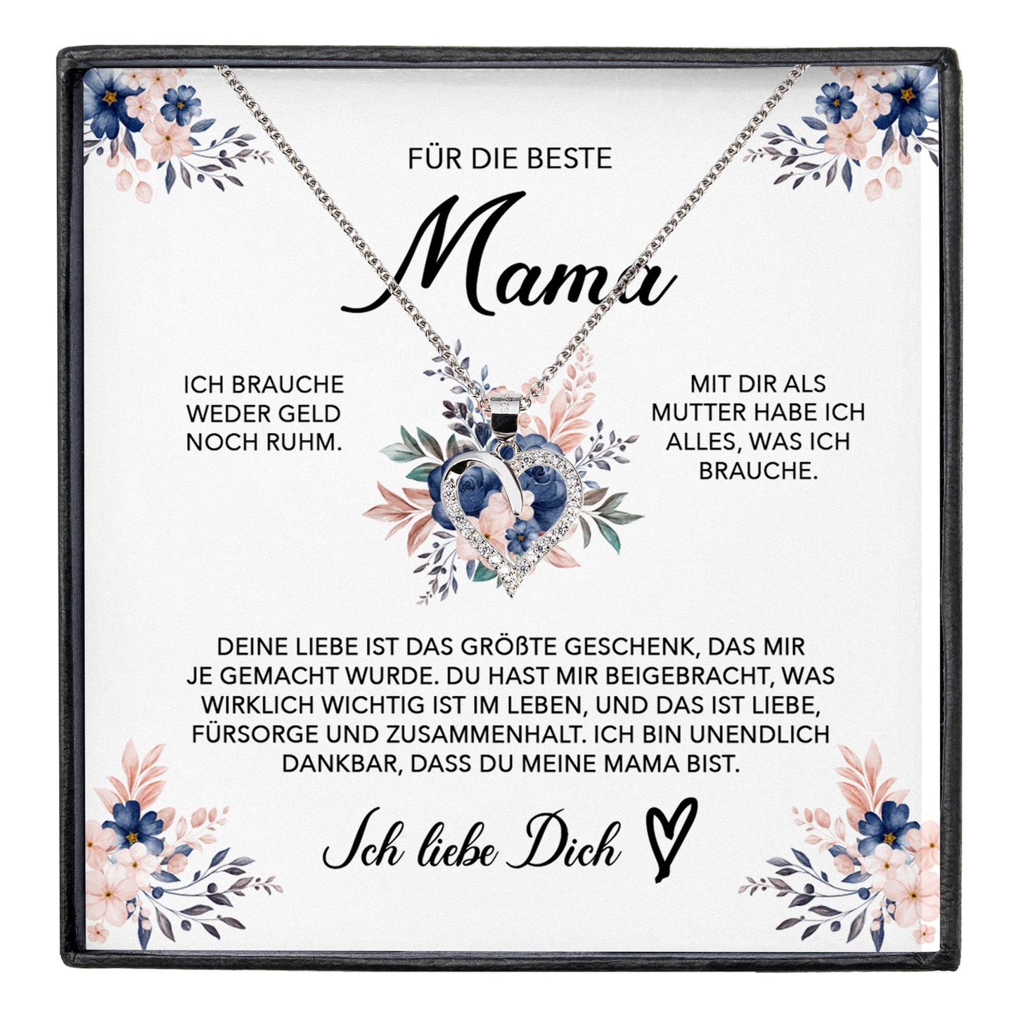 22Feels® Beste Mama Geschenk Muttertag Geburtstag Silber 925/000 Herz Halskette Valentinstag Frauen Schmuck mit Karte Mutter Weihnachten Damen Collier Eltern-Schmuck mit Botschaftskarte - Herz21-22Feels