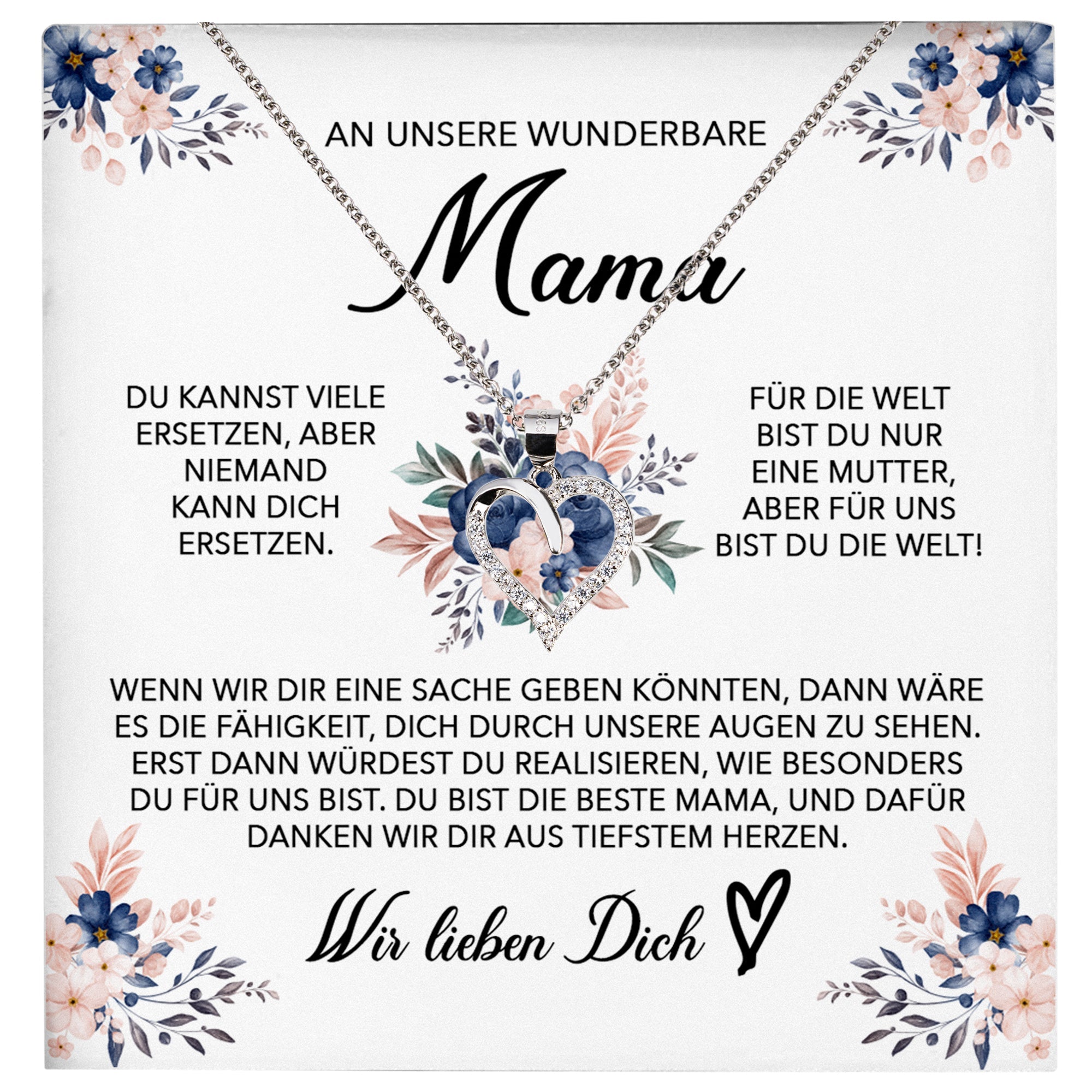 22Feels® Wunderbare Mama Geschenk Muttertag Geburtstag Silber 925/000 Herz Halskette Valentinstag Frauen Schmuck mit Karte Mutter Weihnachten Damen Collier Eltern-Schmuck mit Botschaftskarte - Herz21-22Feels