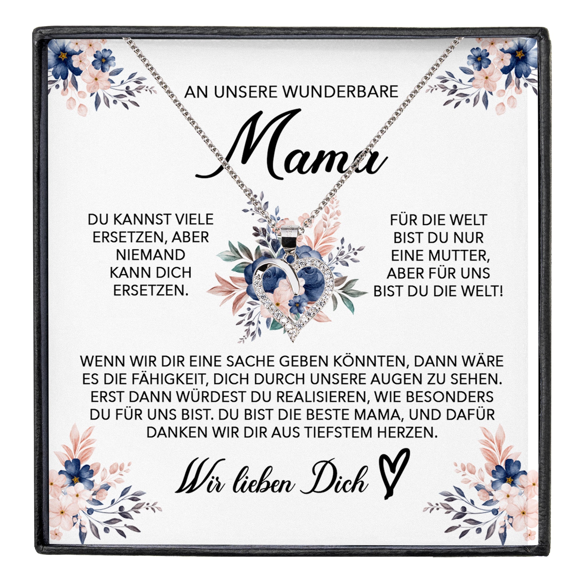 22Feels® Wunderbare Mama Geschenk Muttertag Geburtstag Silber 925/000 Herz Halskette Valentinstag Frauen Schmuck mit Karte Mutter Weihnachten Damen Collier Eltern-Schmuck mit Botschaftskarte - Herz21-22Feels