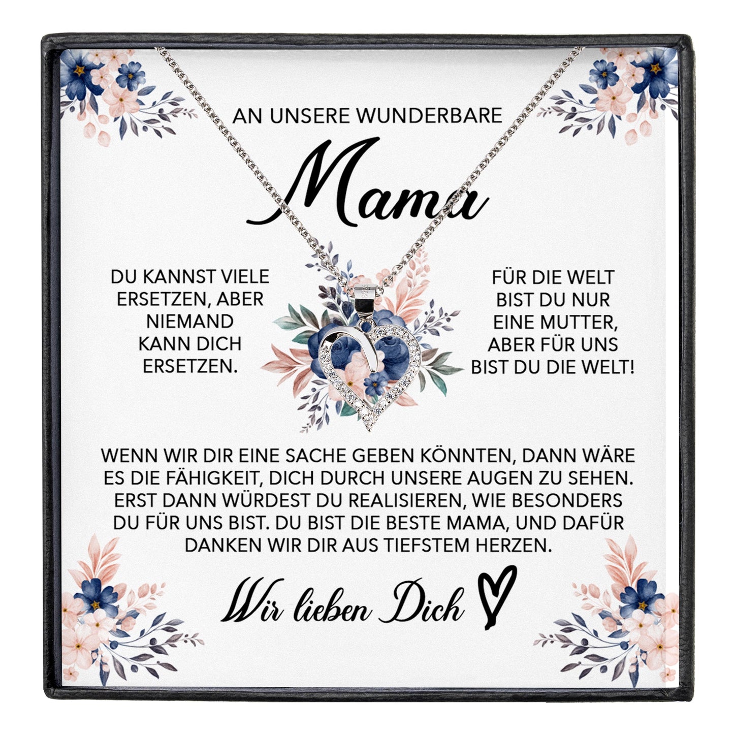 22Feels® Wunderbare Mama Geschenk Muttertag Geburtstag Silber 925/000 Herz Halskette Valentinstag Frauen Schmuck mit Karte Mutter Weihnachten Damen Collier Eltern-Schmuck mit Botschaftskarte - Herz21-22Feels