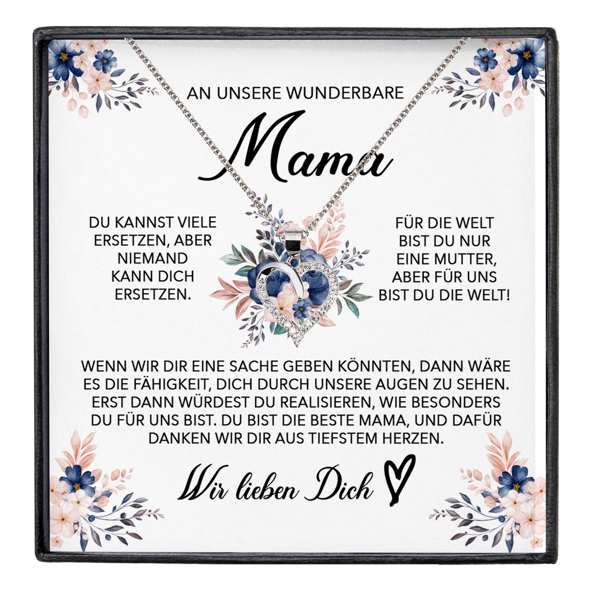 22Feels® Wunderbare Mama Geschenk Muttertag Geburtstag Silber 925/000 Herz Halskette Valentinstag Frauen Schmuck mit Karte Mutter Weihnachten Damen Collier Eltern-Schmuck mit Botschaftskarte - Herz21-22Feels