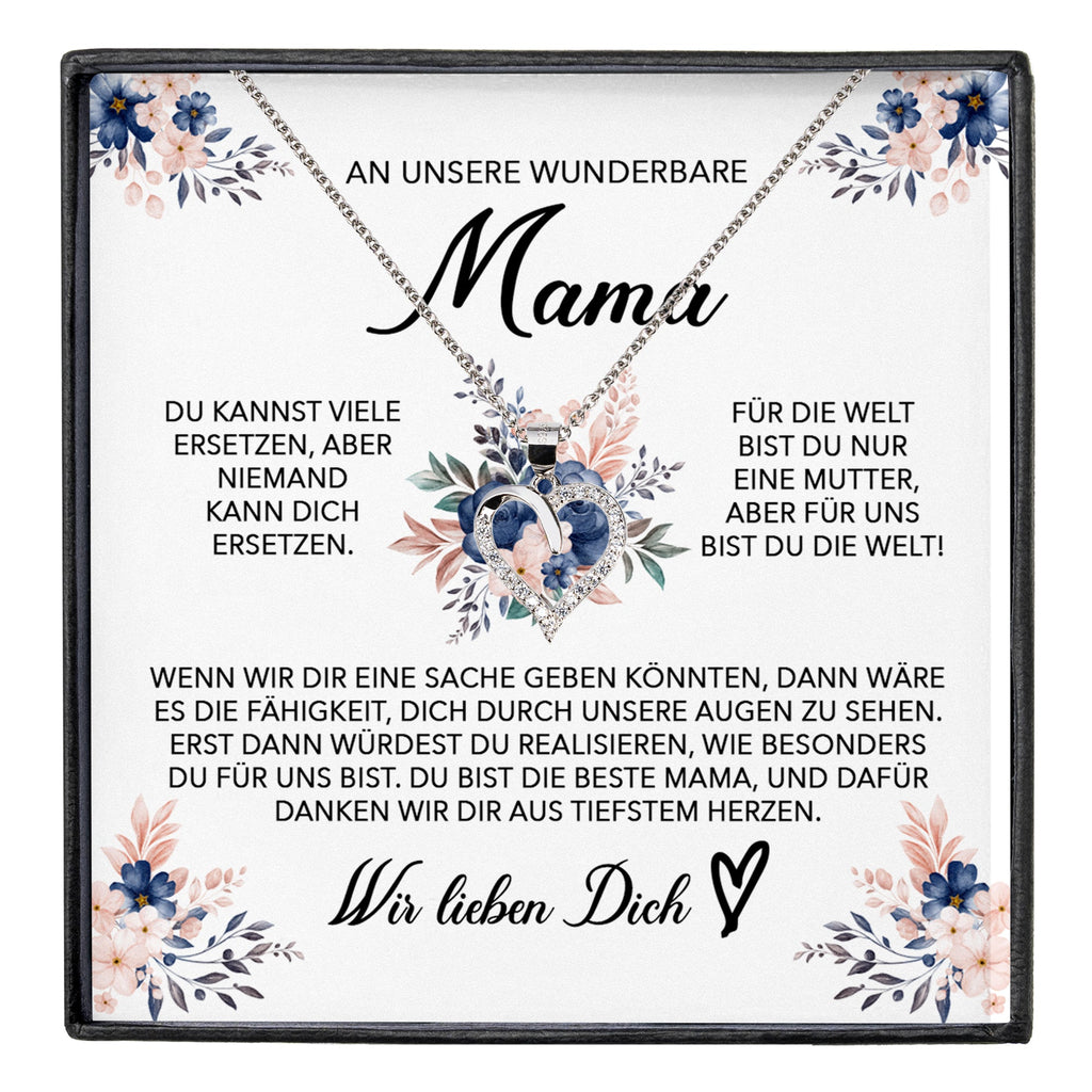 22Feels® Wunderbare Mama Geschenk Muttertag Geburtstag Silber 925/000 Herz Halskette Valentinstag Frauen Schmuck mit Karte Mutter Weihnachten Damen Collier Eltern-Schmuck mit Botschaftskarte - Herz21-22Feels