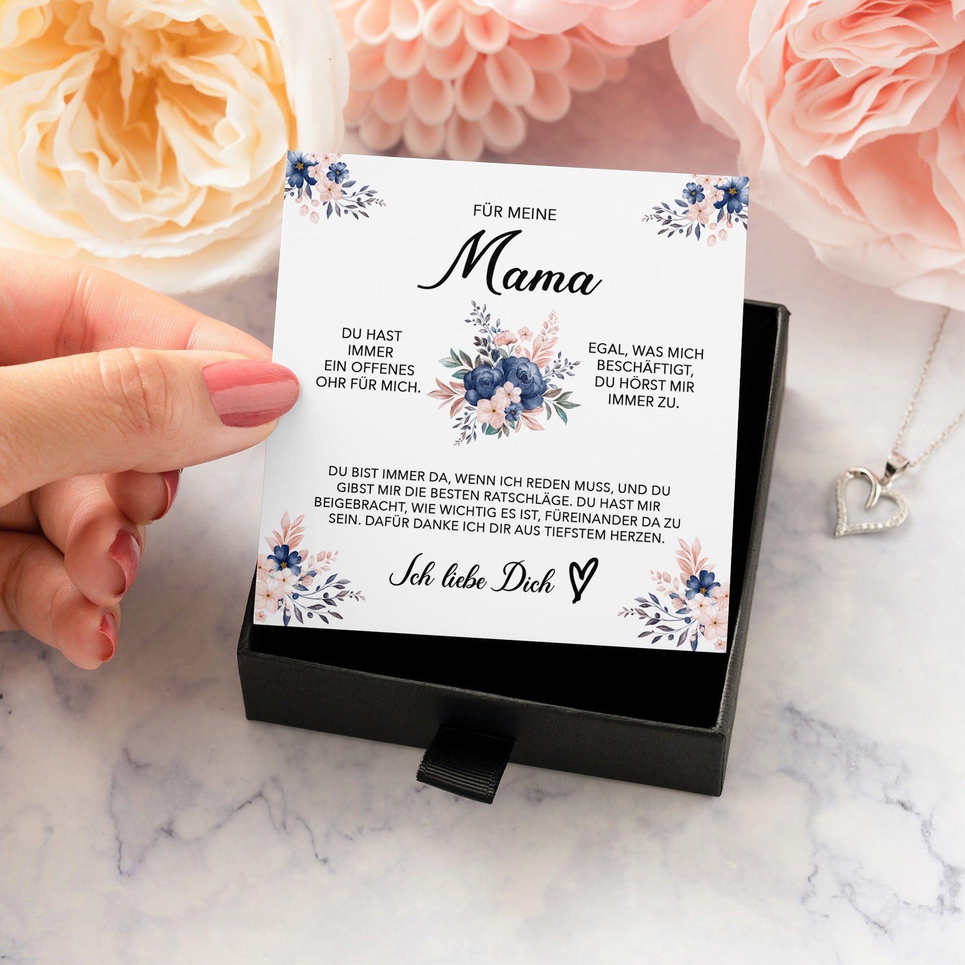 22Feels® Für Meine Mama Geschenk Muttertag Geburtstag Silber 925/000 Herz Halskette Valentinstag Frauen Schmuck mit Karte Mutter Weihnachten Damen Collier Eltern-Schmuck mit Botschaftskarte - Herz21-22Feels