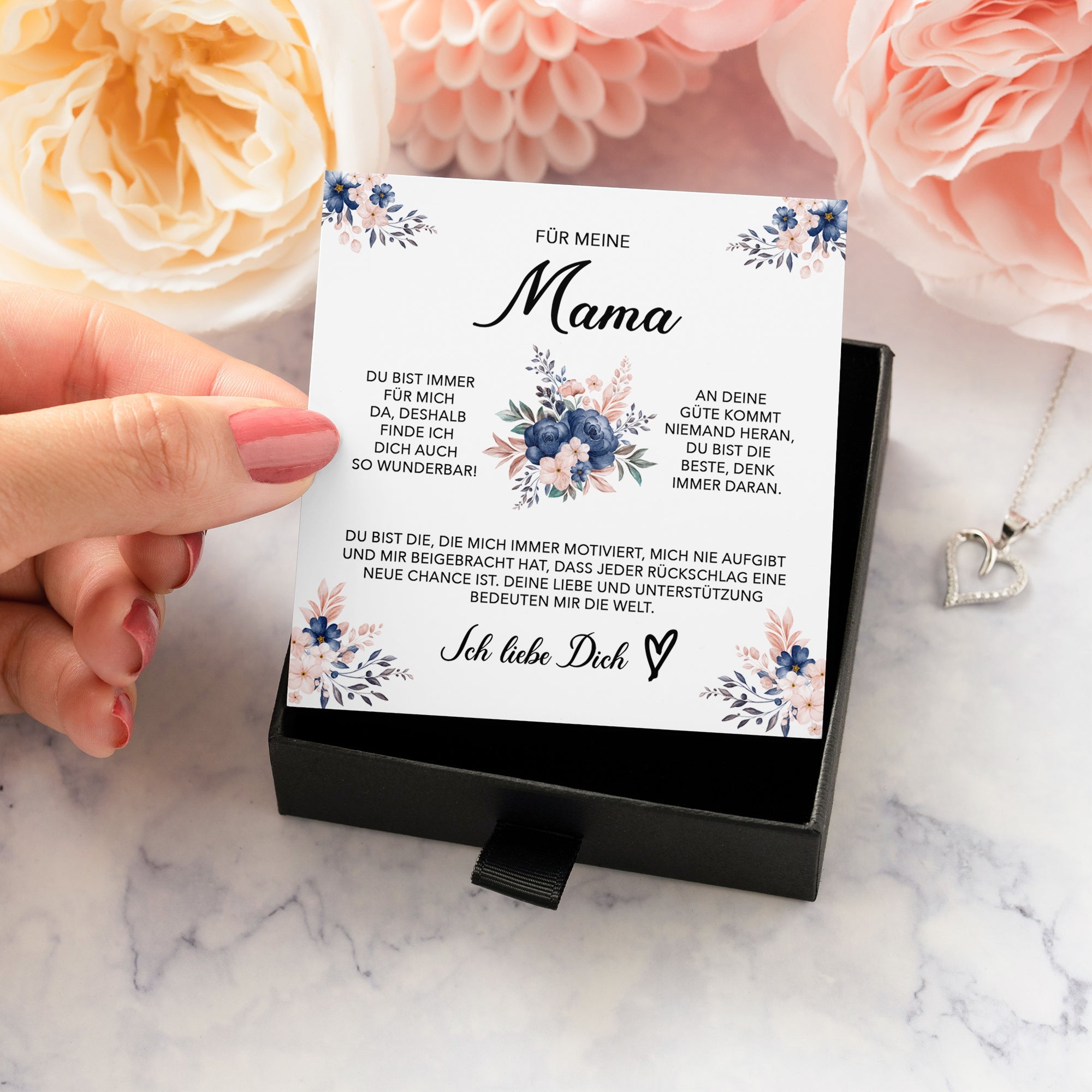 22Feels® Für Meine Mama Geschenk Muttertag Geburtstag Silber 925/000 Herz Halskette Valentinstag Frauen Schmuck mit Karte Mutter Weihnachten Damen Collier Eltern-Schmuck mit Botschaftskarte - Herz21-22Feels