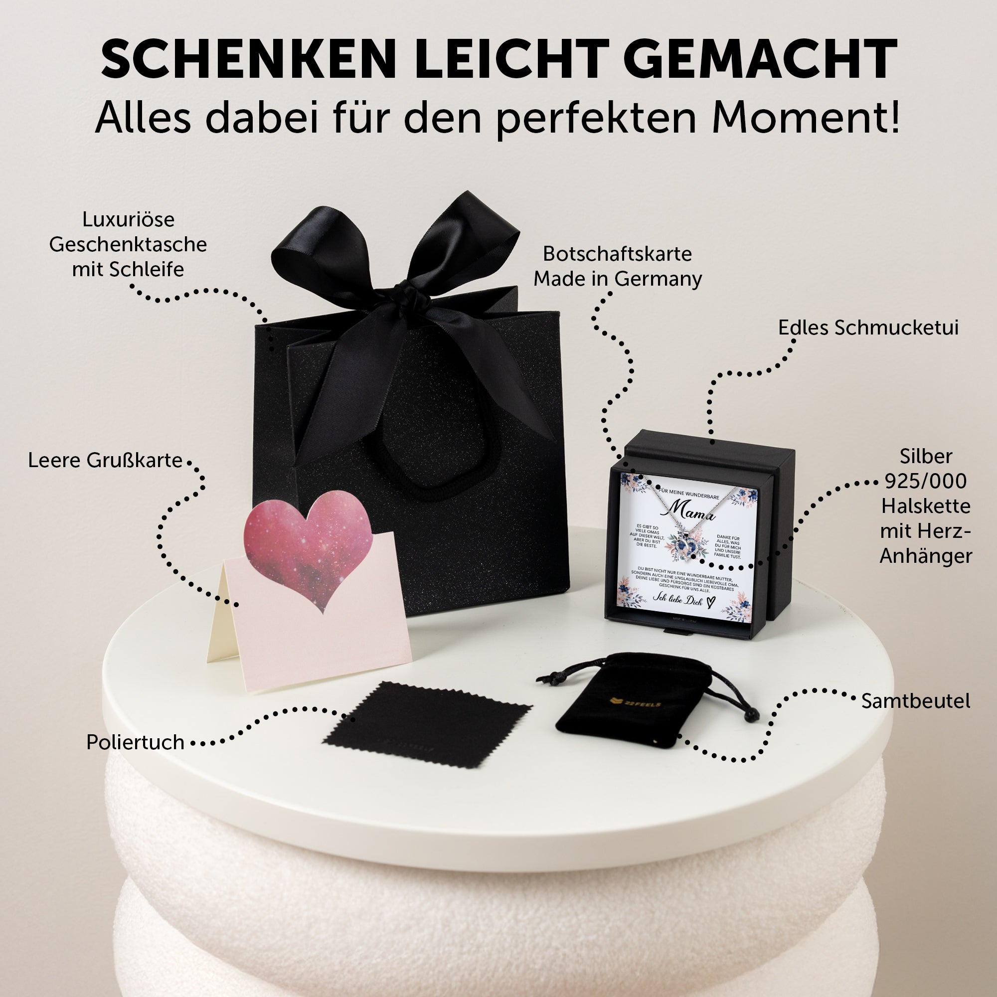 22Feels® Wunderbare Mama Geschenk Muttertag Geburtstag Silber 925/000 Herz Halskette Valentinstag Frauen Schmuck mit Karte Mutter Weihnachten Damen Collier Eltern-Schmuck mit Botschaftskarte - Herz21-22Feels