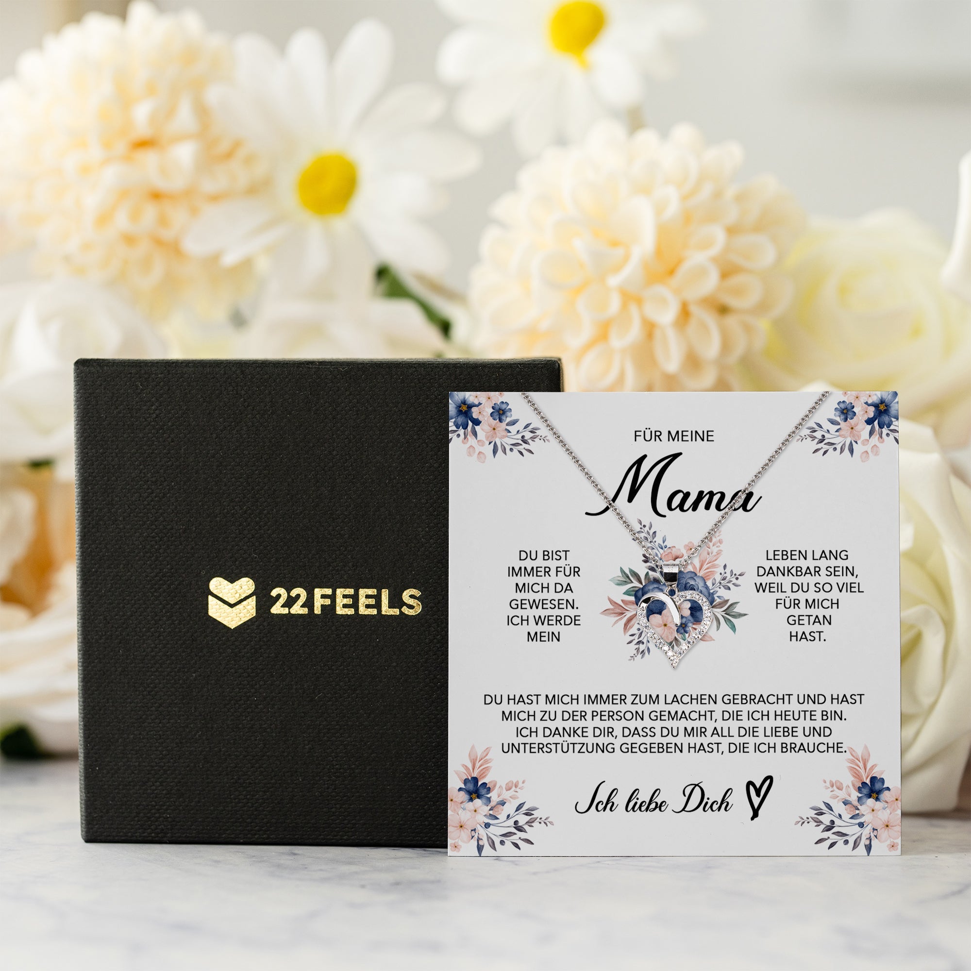 22Feels® Für Meine Mama Geschenk Muttertag Geburtstag Silber 925/000 Herz Halskette Valentinstag Frauen Schmuck mit Karte Mutter Weihnachten Damen Collier Eltern-Schmuck mit Botschaftskarte - Herz21-22Feels