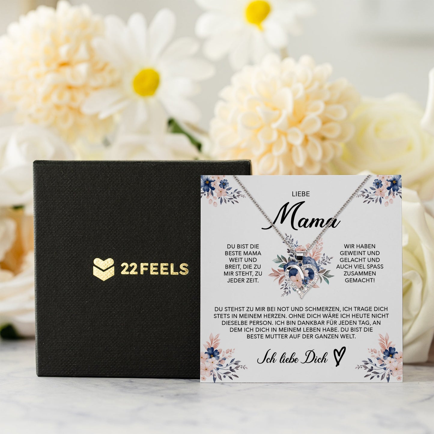 22Feels® Liebe Mama Geschenk Muttertag Geburtstag Silber 925/000 Herz Halskette Valentinstag Frauen Schmuck mit Karte Mutter Weihnachten Damen Collier Eltern-Schmuck mit Botschaftskarte - Herz21-22Feels