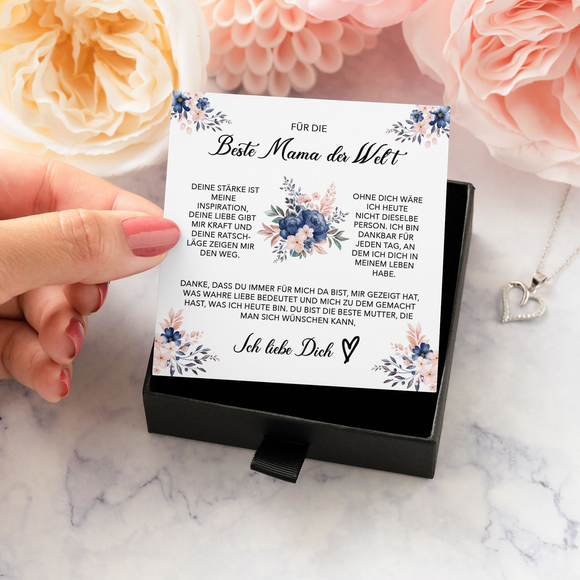 22Feels® Beste Mama der Welt Geschenk Muttertag Geburtstag Silber 925/000 Herz Halskette Valentinstag Frauen Schmuck mit Karte Mutter Weihnachten Damen Collier Eltern-Schmuck mit Botschaftskarte - Herz21-22Feels