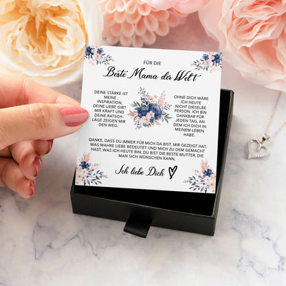 22Feels® Beste Mama der Welt Geschenk Muttertag Geburtstag Silber 925/000 Herz Halskette Valentinstag Frauen Schmuck mit Karte Mutter Weihnachten Damen Collier Eltern-Schmuck mit Botschaftskarte - Herz21-22Feels